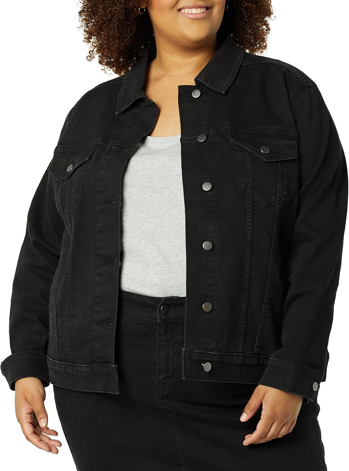 Women's Plus Size Classic Denim Trucker Jacket Black Wash