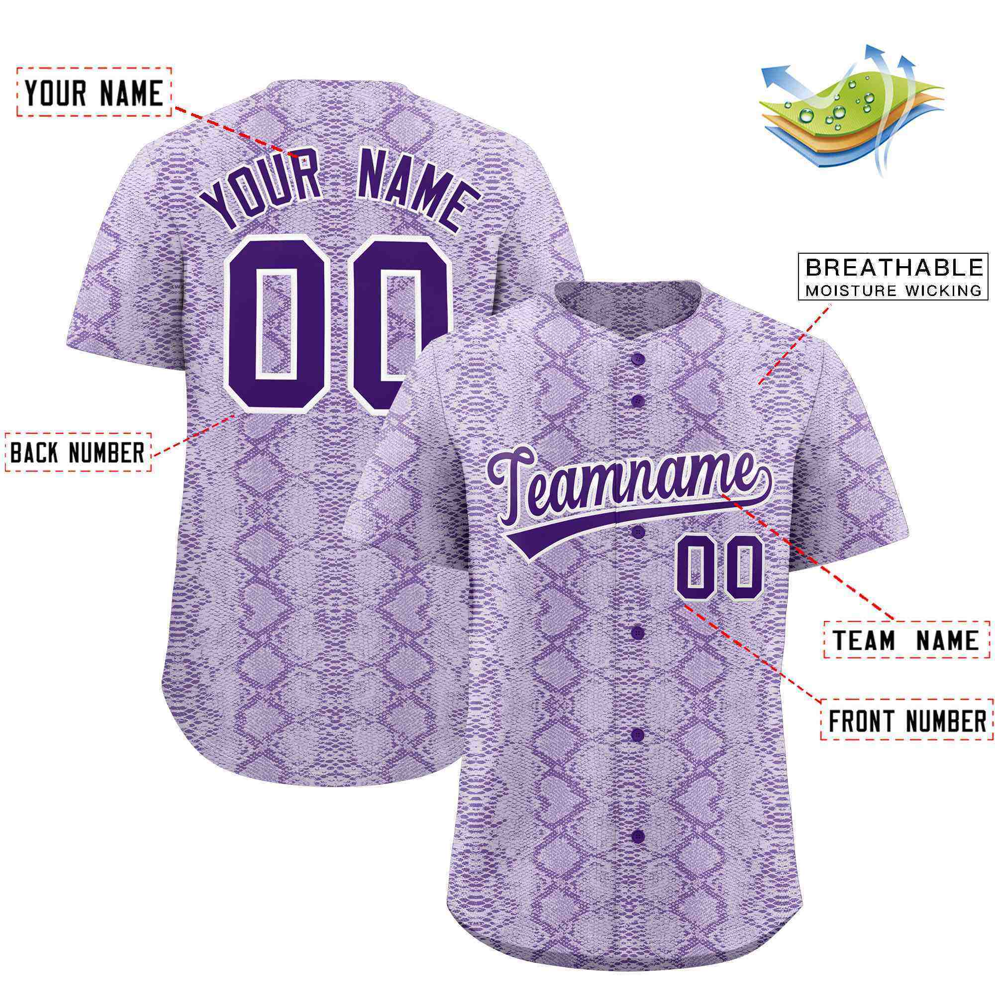 Benutzerdefiniertes authentisches Baseball-Trikot mit mehrfarbigem Schlangenledermuster