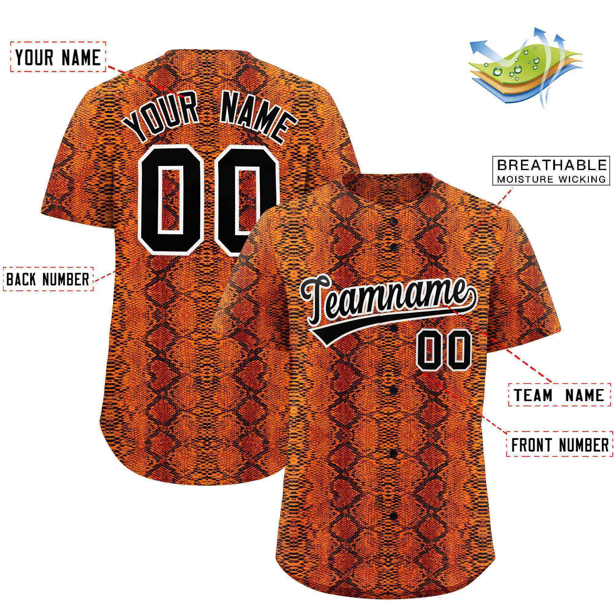 Benutzerdefiniertes authentisches Baseball-Trikot mit mehrfarbigem Schlangenledermuster