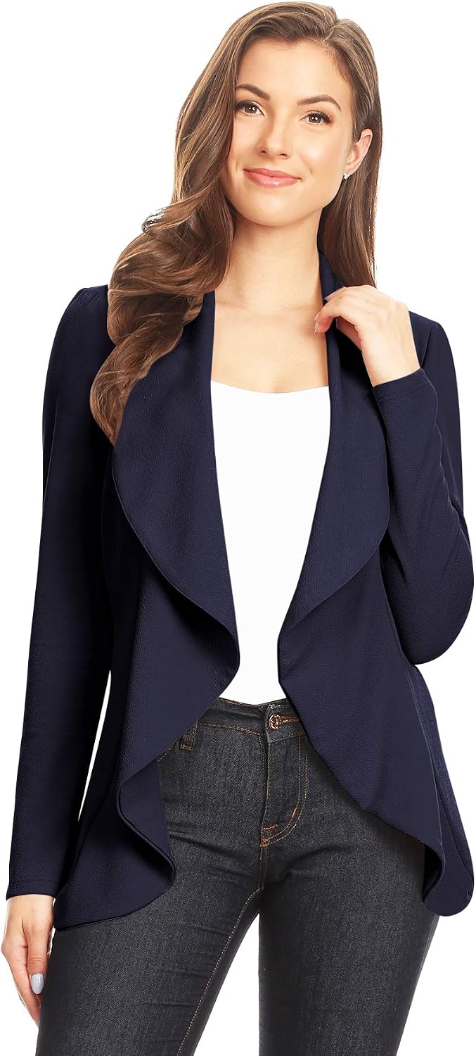 Women's Classic Draped Open Front Blazer Workwear Long Sleeve Jacket