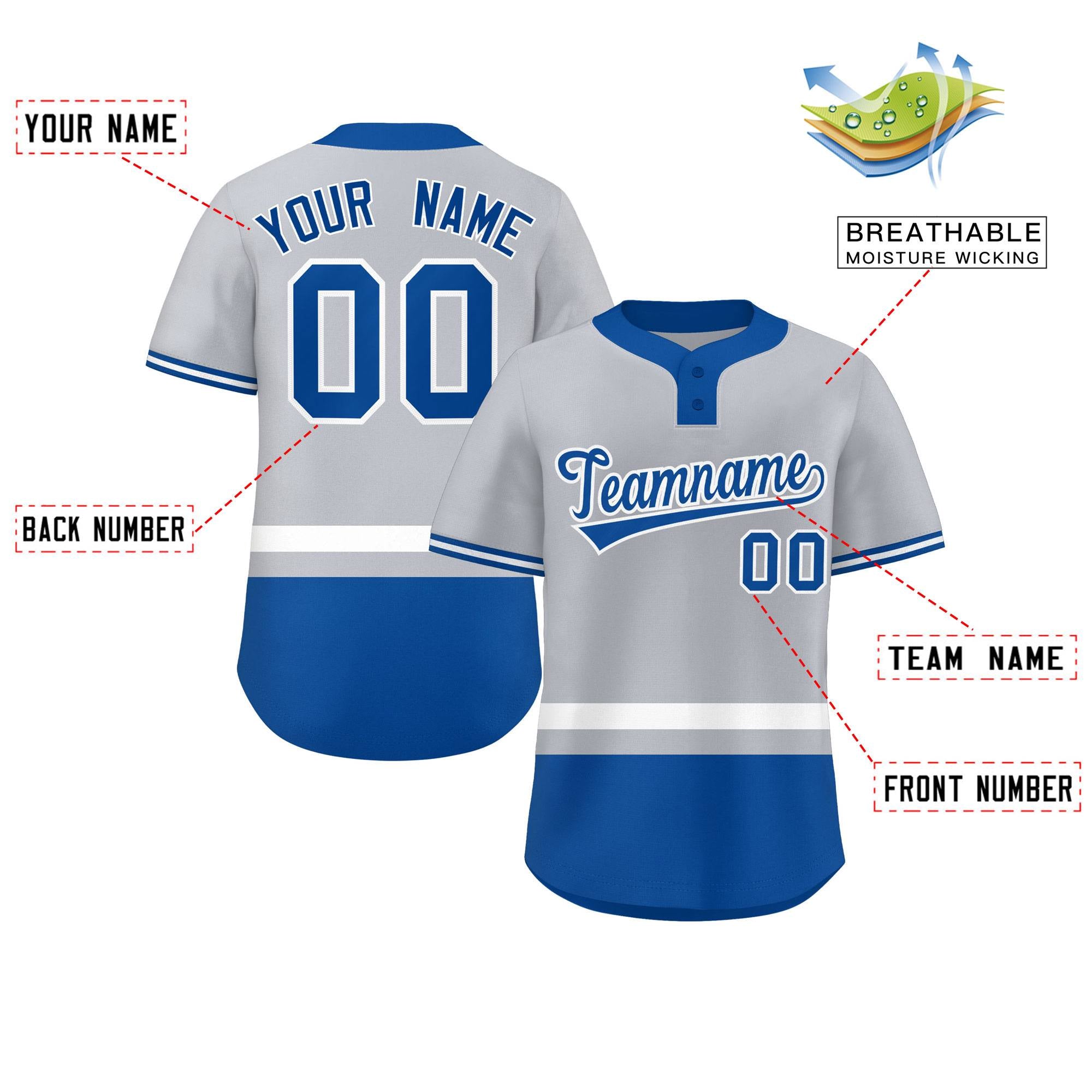 Custom Color Block Personalized Authentic Two-Button Softball Jersey