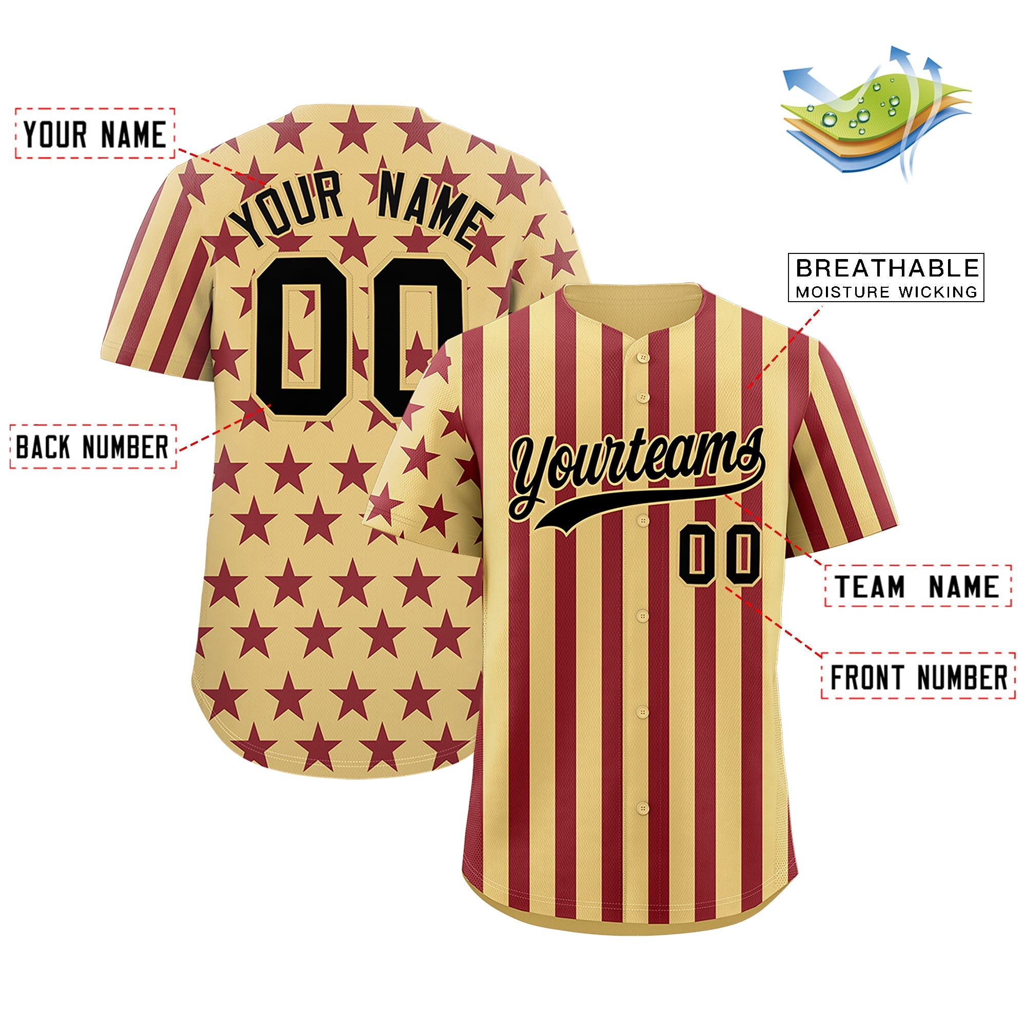 Benutzerdefiniertes Graffiti-Muster-Baseball-Trikot mit amerikanischer Flagge