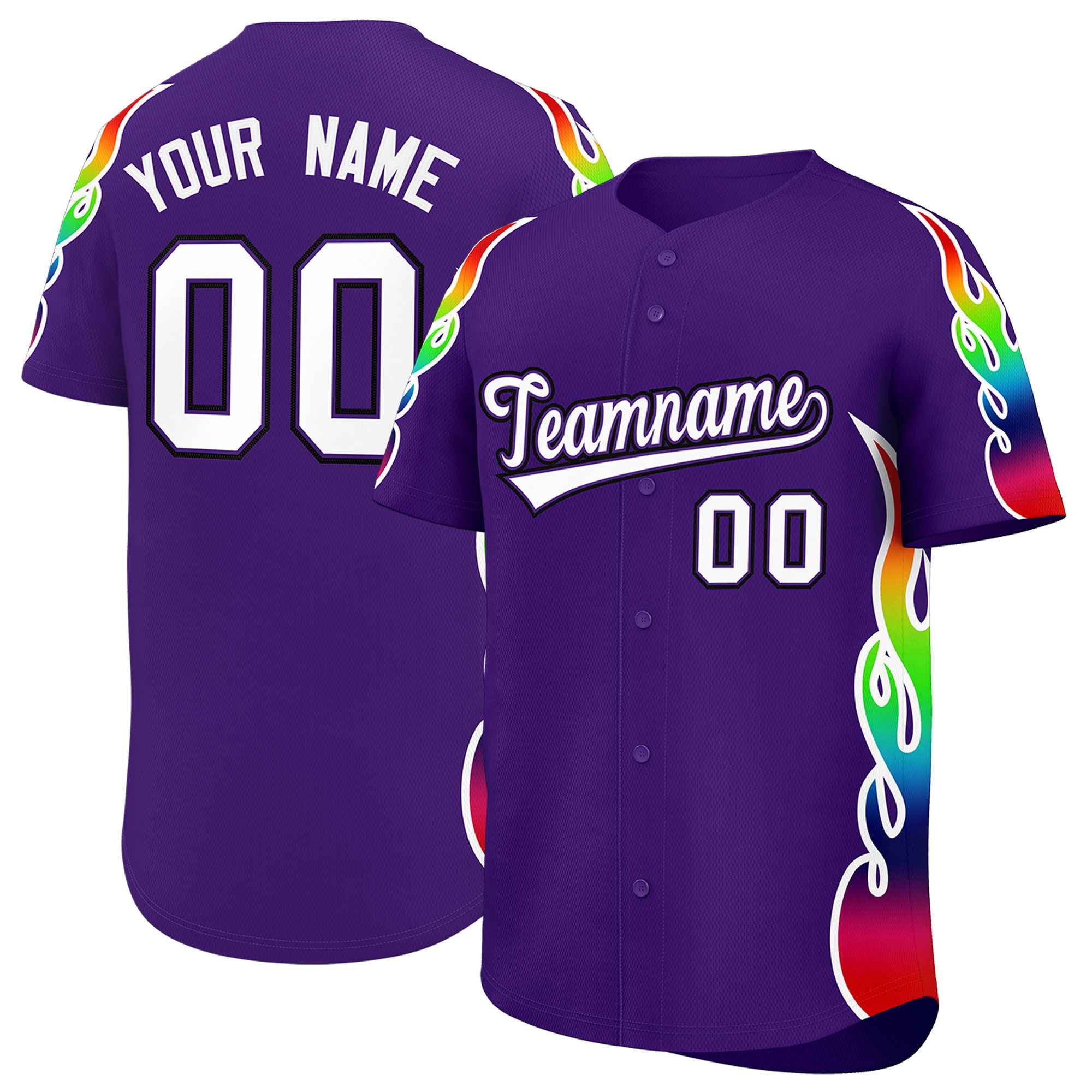Benutzerdefiniertes Graffiti-Muster, personalisierter mehrfarbiger Flammendruck, authentisches Baseball-Trikot