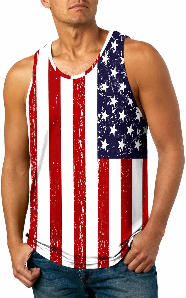 Men's American Flag Graphic Tank Top Red White Blue