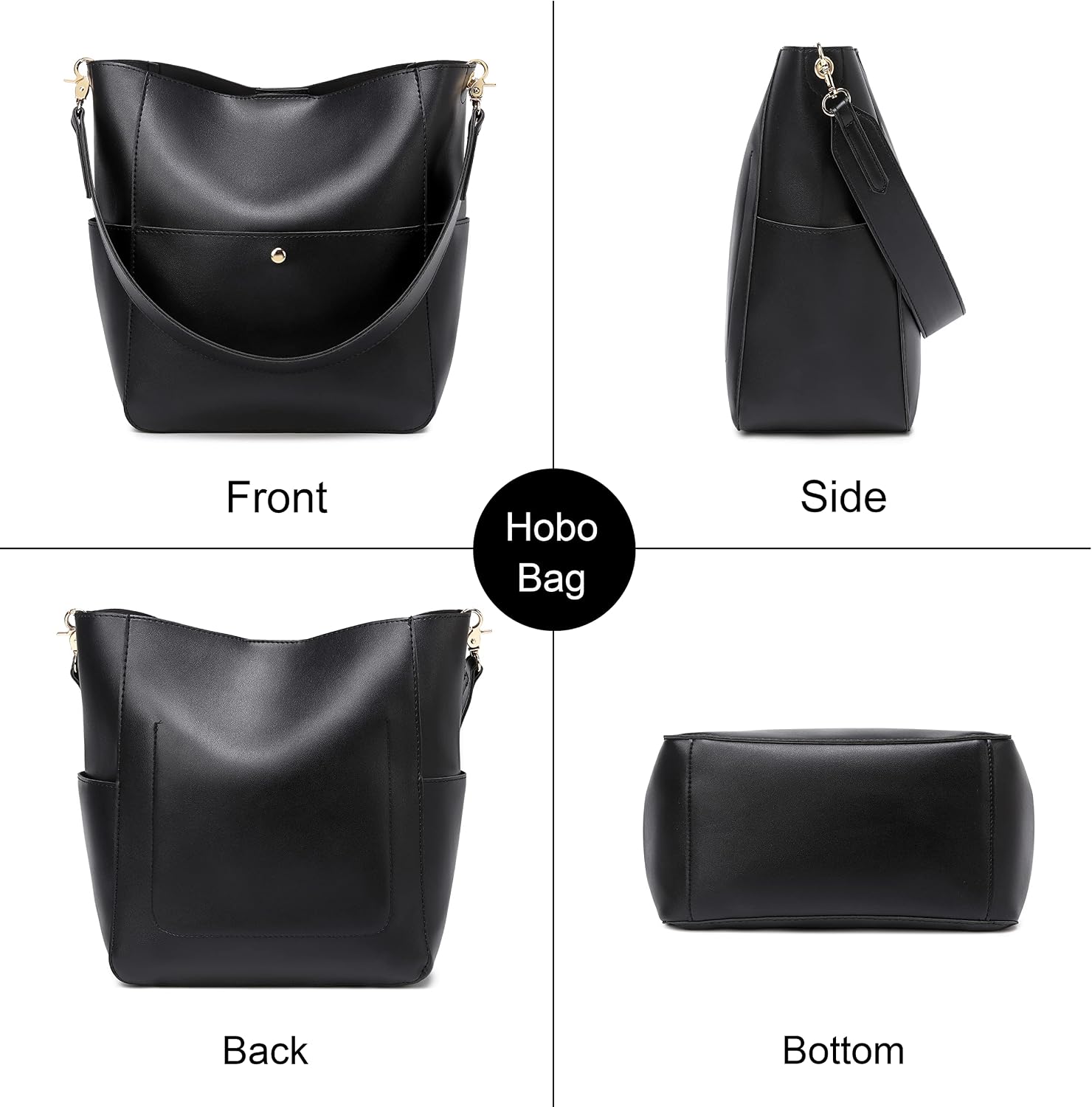 Women's Soft Vegan Leather Hobo Tote Bag Black Women's Soft Vegan Leather Hobo Tote Bag Black