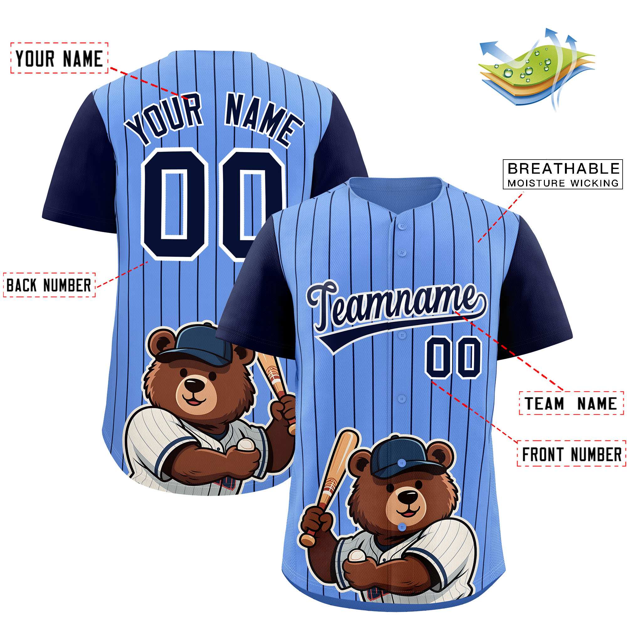 Authentisches Baseball-Trikot mit individuellem Streifen-Tiere-Graffiti-Muster, Raglanärmeln Authentisches Baseball-Trikot mit individuellem Streifen-Tiere-Graffiti-Muster, Raglanärmeln