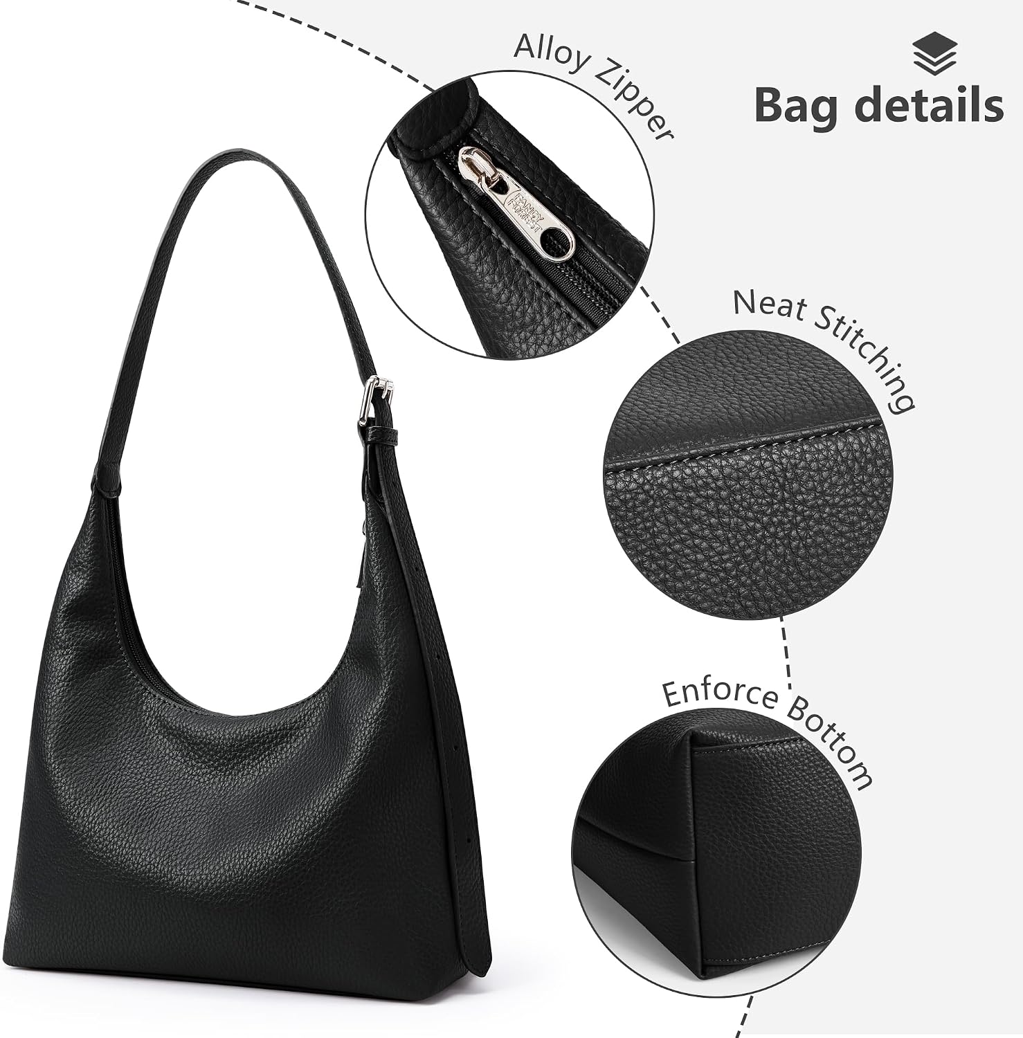 Women's Black Pebbled PU Crescent Shoulder Bag
