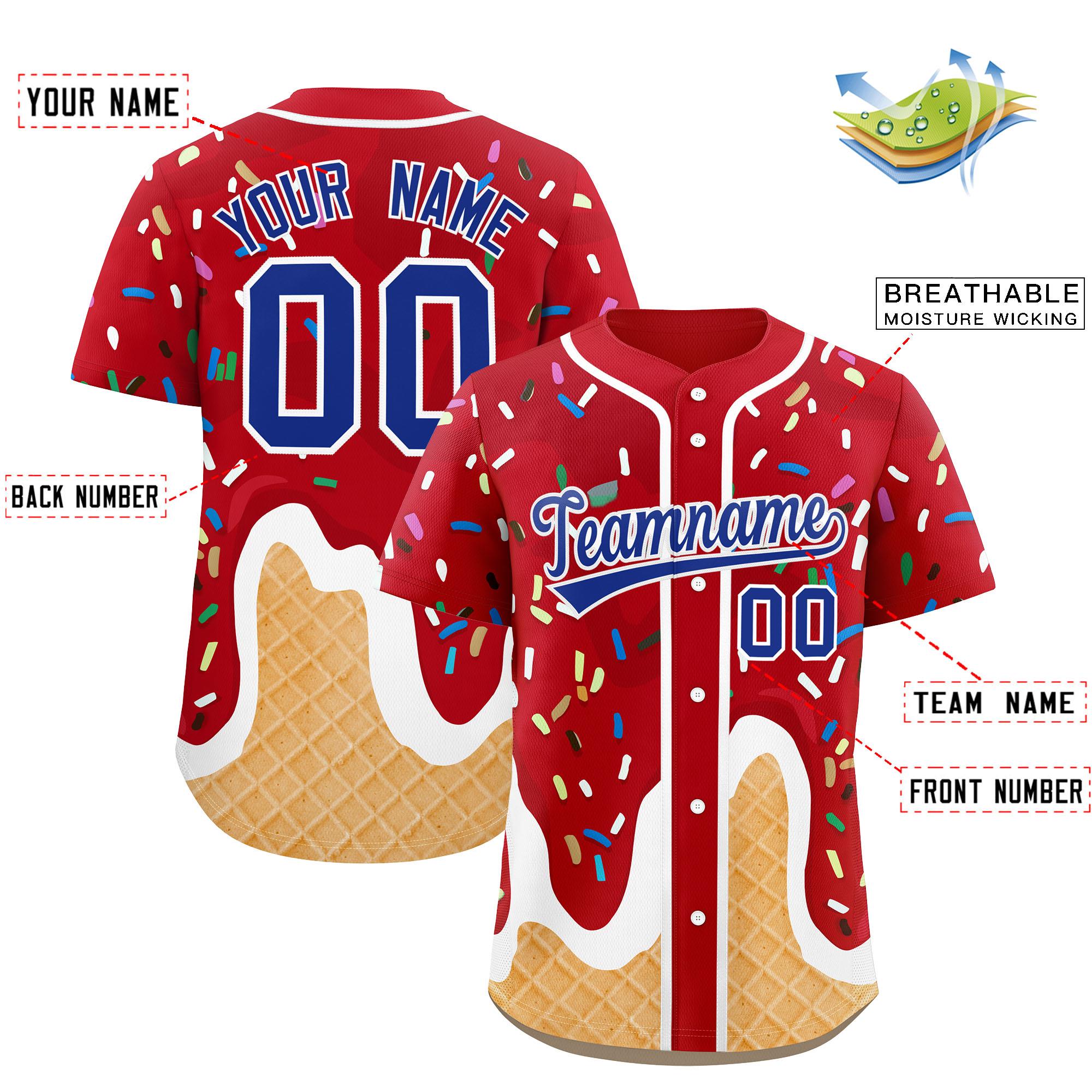 Benutzerdefiniertes Eistüte-Graffiti-Muster, modisches, authentisches Baseball-Trikot Benutzerdefiniertes Eistüte-Graffiti-Muster, modisches, authentisches Baseball-Trikot