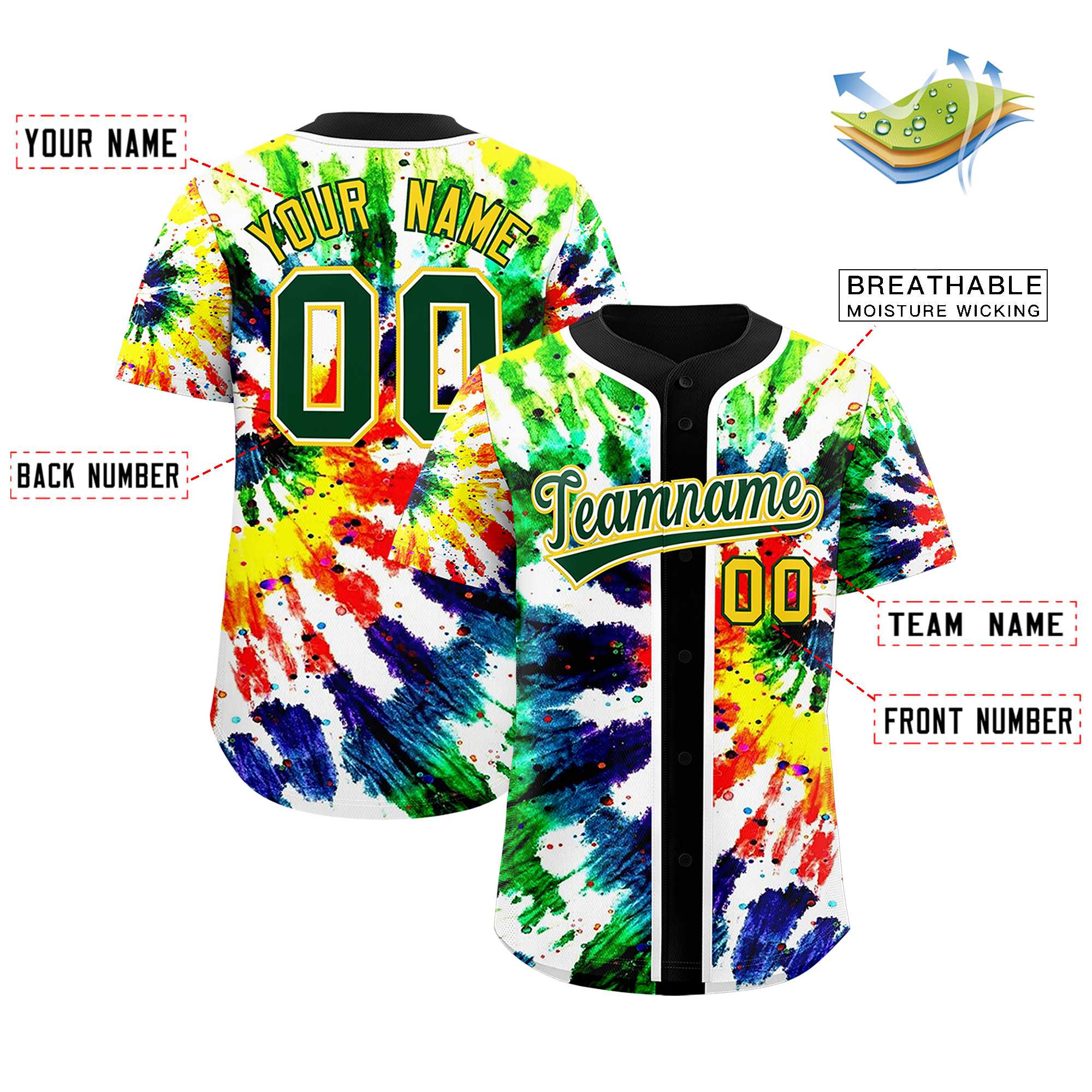 Authentisches Baseball-Trikot mit individuellem Tie-Dye-Graffiti-Muster Authentisches Baseball-Trikot mit individuellem Tie-Dye-Graffiti-Muster