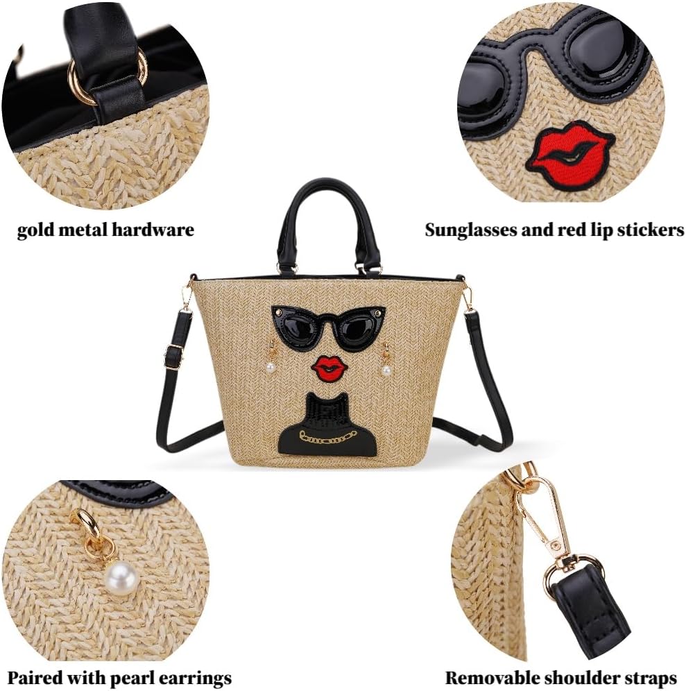 Women's Straw Applique Tote Bag Beige