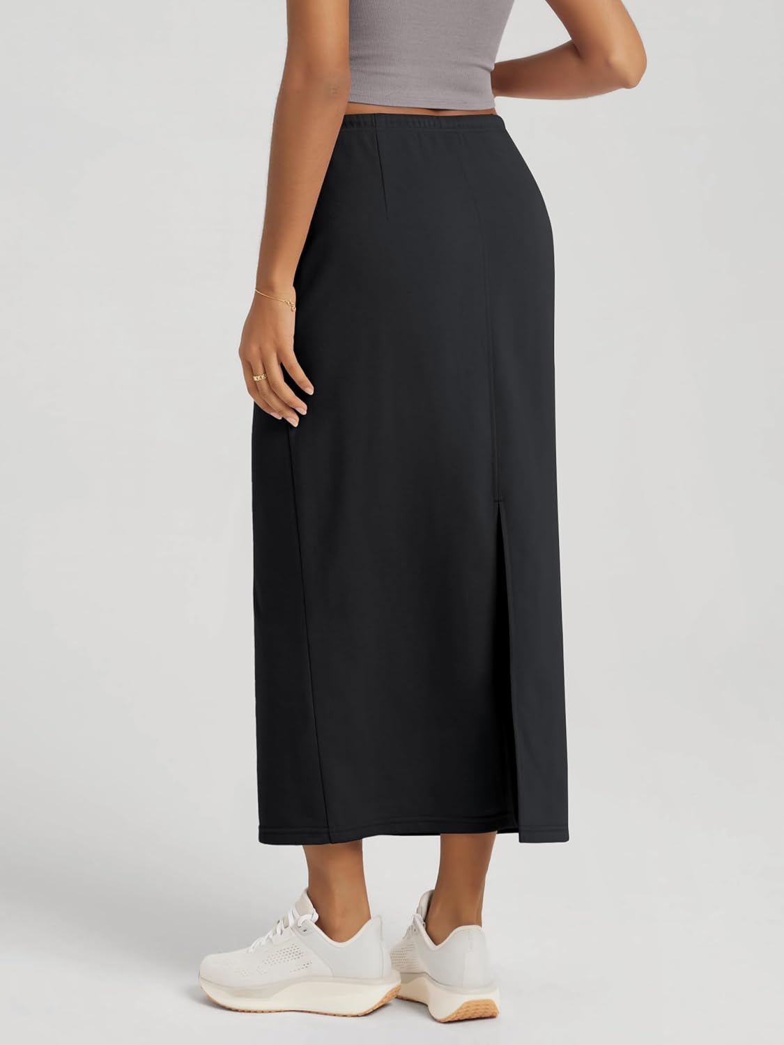 Women's Cotton Terry Drawstring Midi Skirt Black