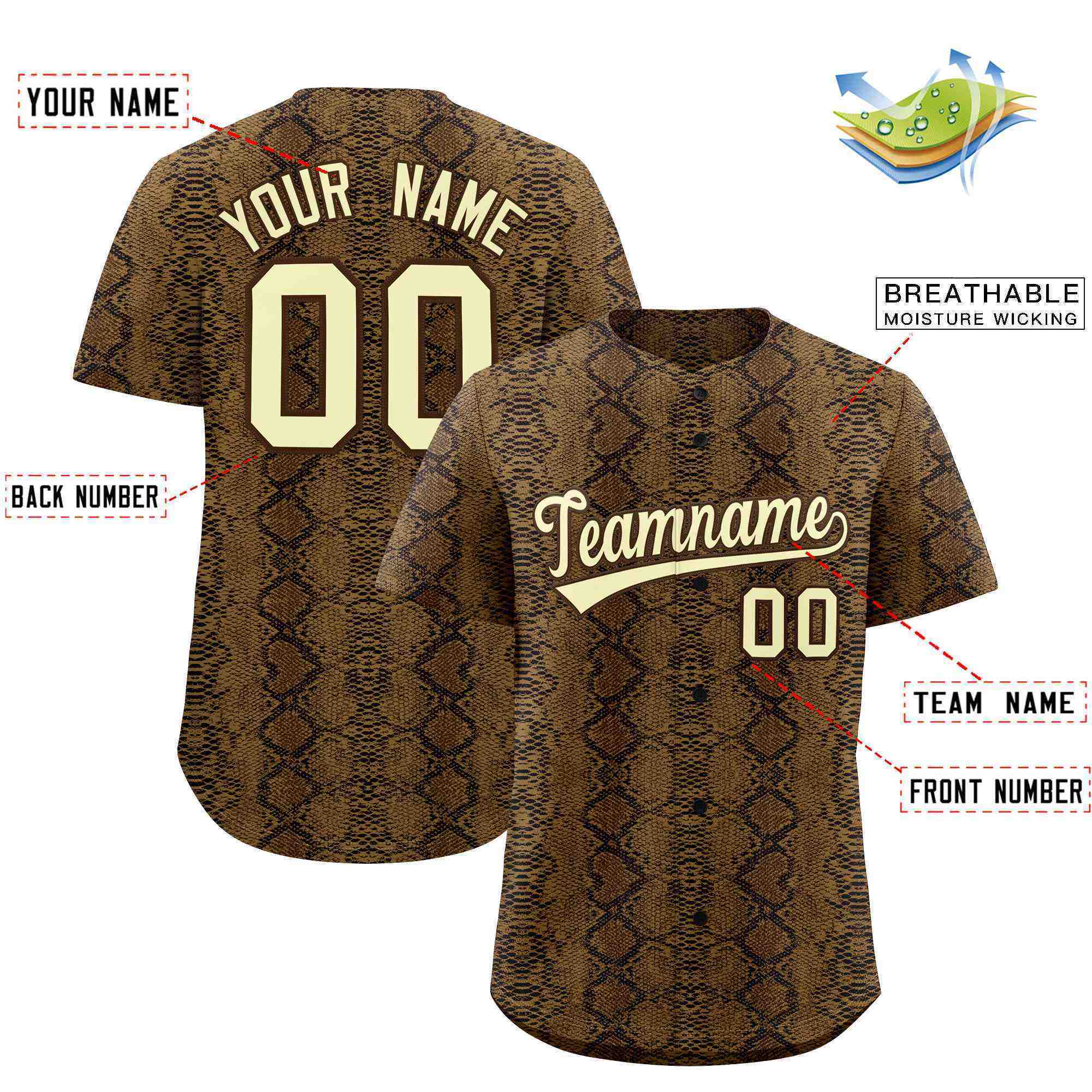 Benutzerdefiniertes authentisches Baseball-Trikot mit mehrfarbigem Schlangenledermuster