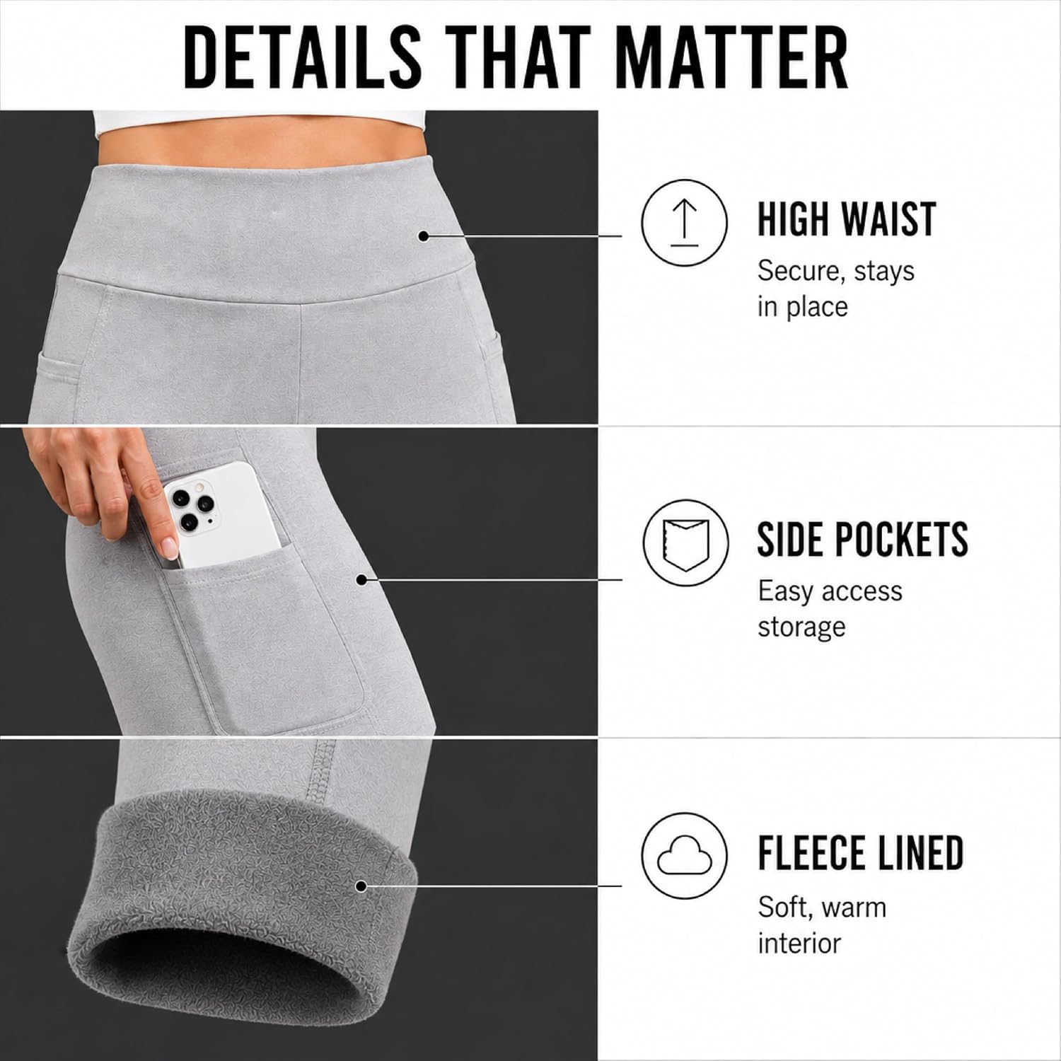 Womens Leggings - Soft Fleece with Pockets for Women High Waisted Yoga Pants Workout Gym Activewear