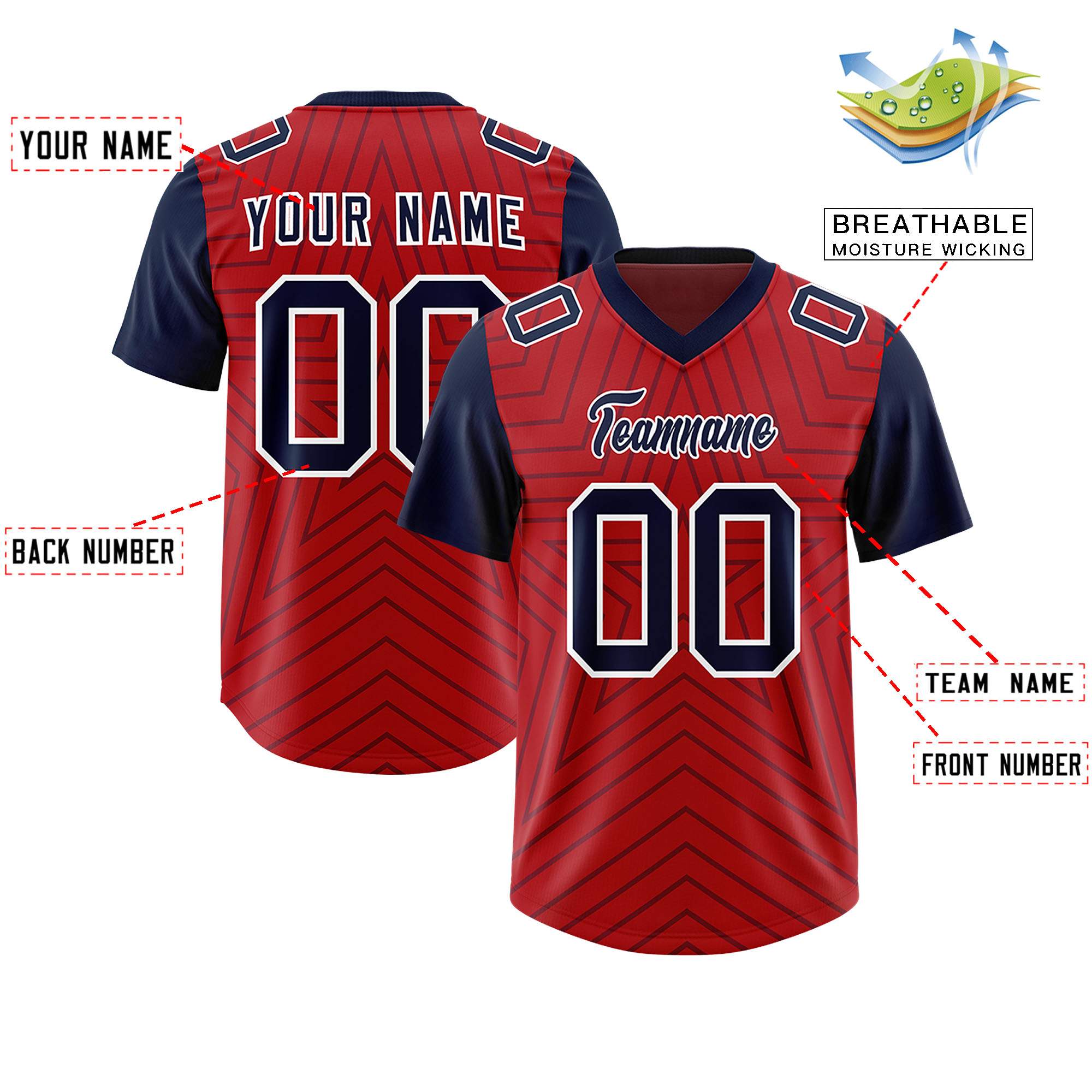 Individuell personalisiertes, authentisches Fußballtrikot mit Raglanärmeln und Sternenmuster
