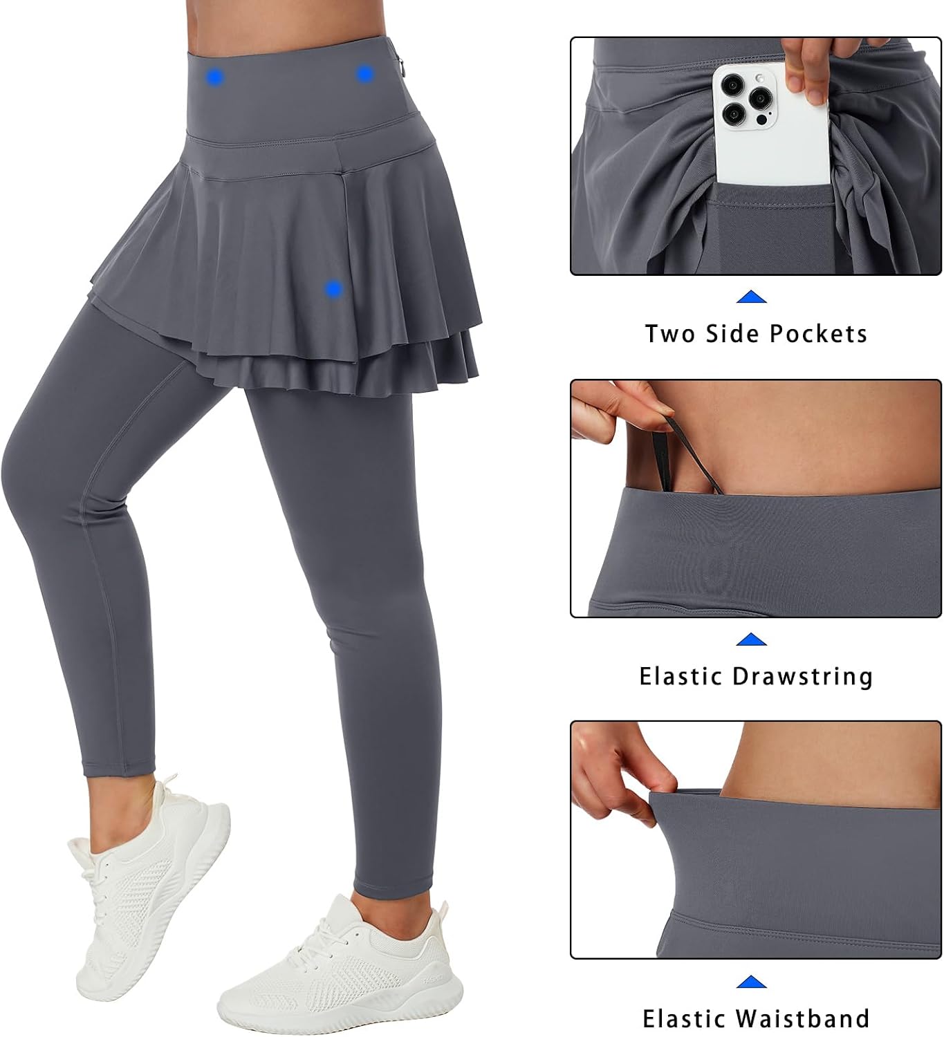 Skirted Leggings for Women Capri Athletic Tennis Skirt with Golf Pickleball Clothes Pockets