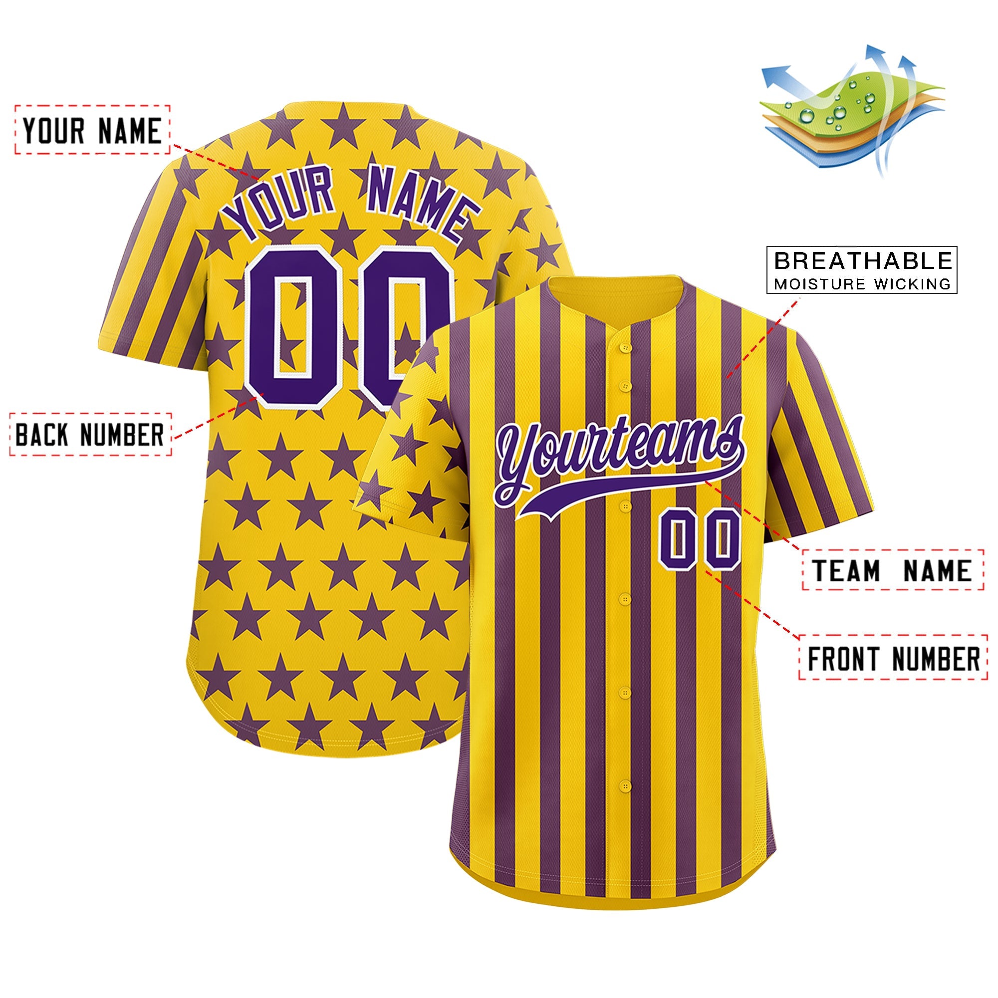 Benutzerdefiniertes Graffiti-Muster-Baseball-Trikot mit amerikanischer Flagge