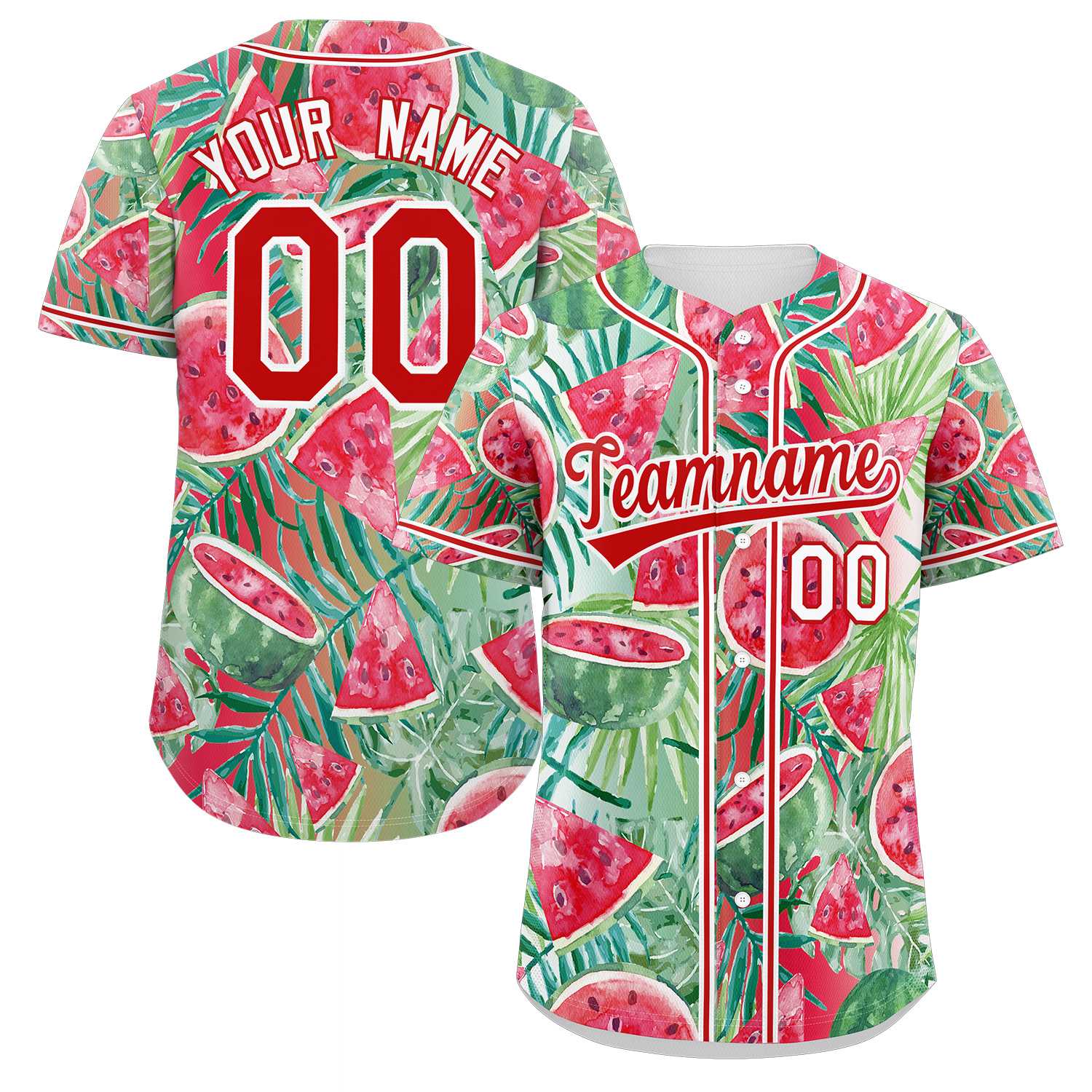 Benutzerdefiniertes authentisches Wassermelonen-Baseballtrikot mit Graffiti-Muster in Rot, Rot und Weiß