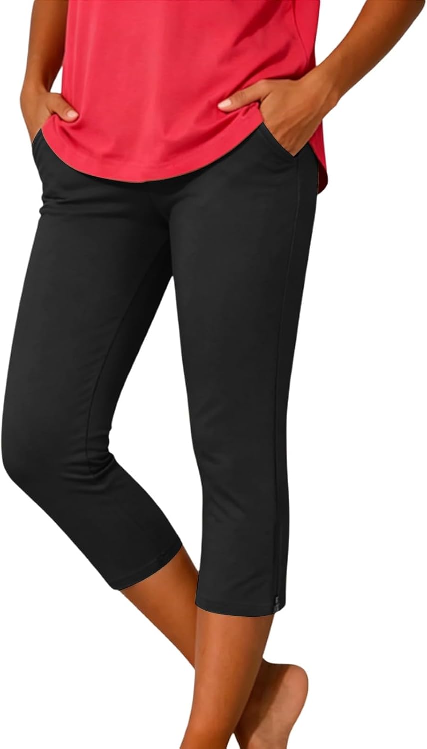 Women's Stretch Capri Leggings with Pockets (Black)