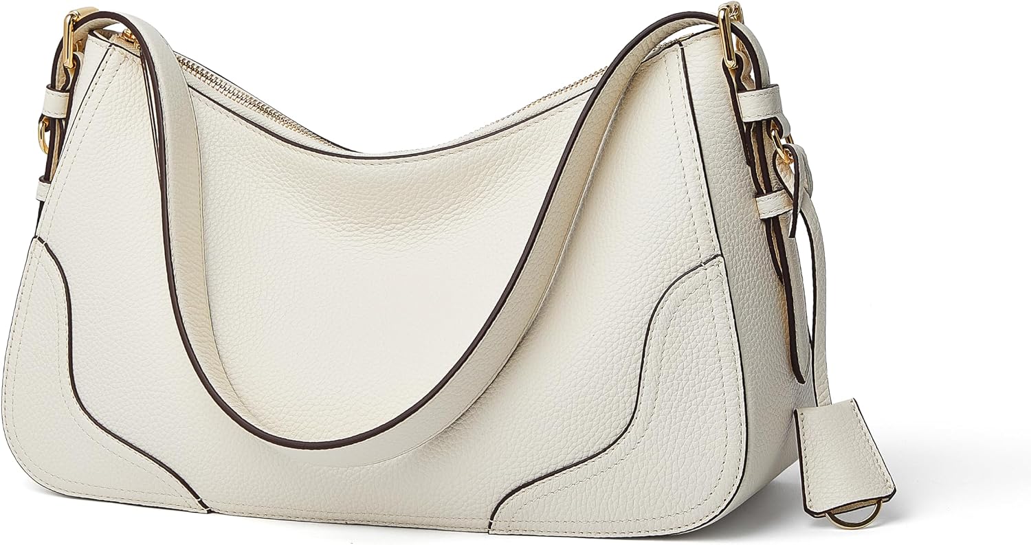 Women's Genuine Leather Pebbled Hobo Shoulder Bag Ivory Women's Genuine Leather Pebbled Hobo Shoulder Bag Ivory