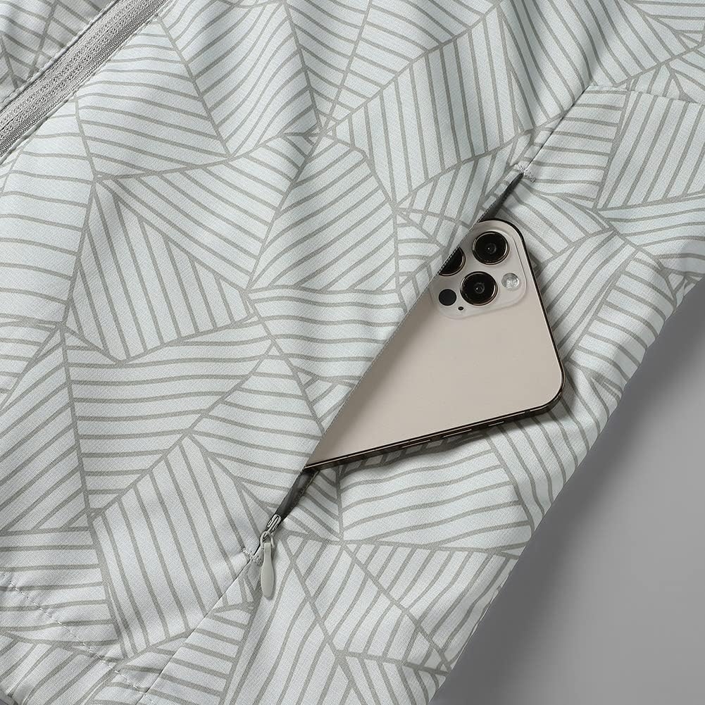 Women's Packable Hooded Rain Jacket Grey Geometric Print