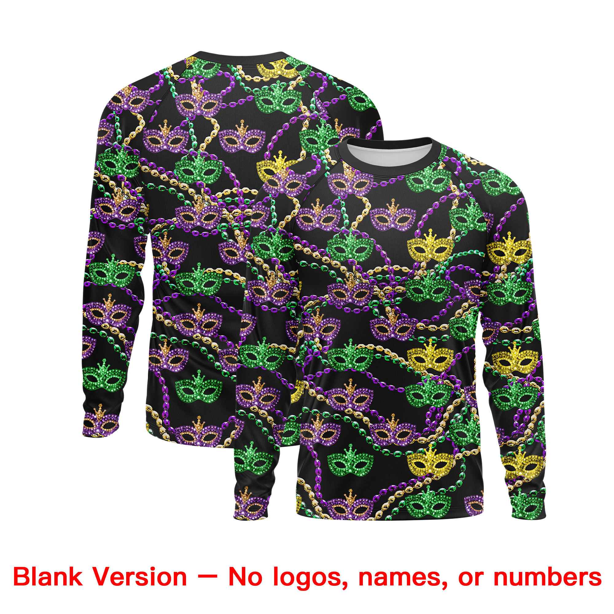 Benutzerdefiniertes, personalisiertes Mardi Gras Langarm-Performance-T-Shirt mit Rundhalsausschnitt