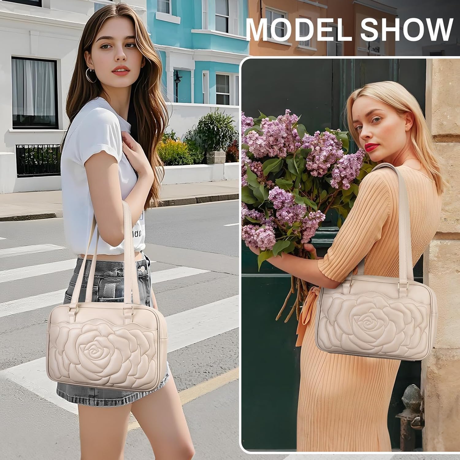 Shoulder Bag for Women Embossed Vegan Leather Hobo Purse Medium Handbag for Work Commute and Travel
