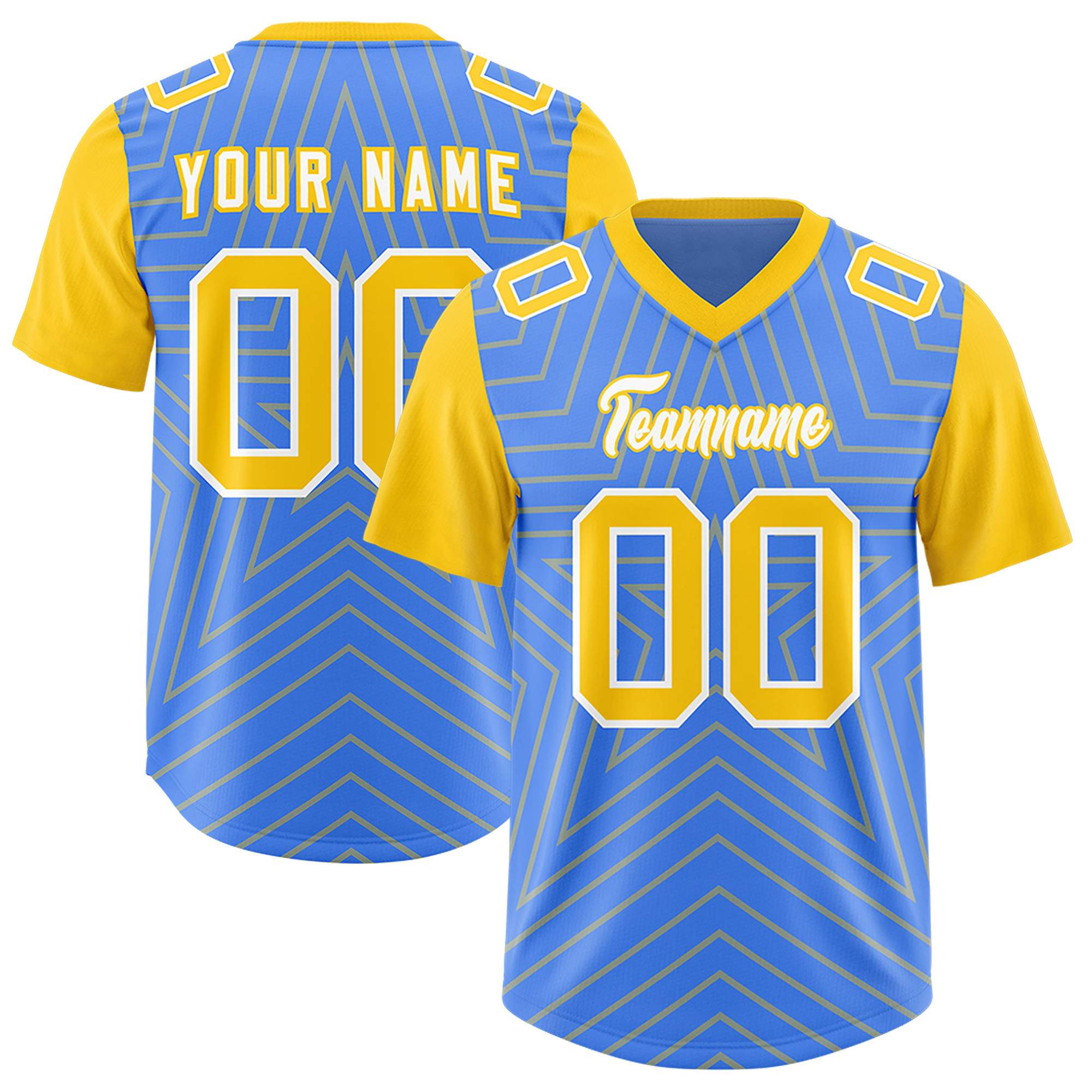 Individuell personalisiertes, authentisches Fußballtrikot mit Raglanärmeln und Sternenmuster