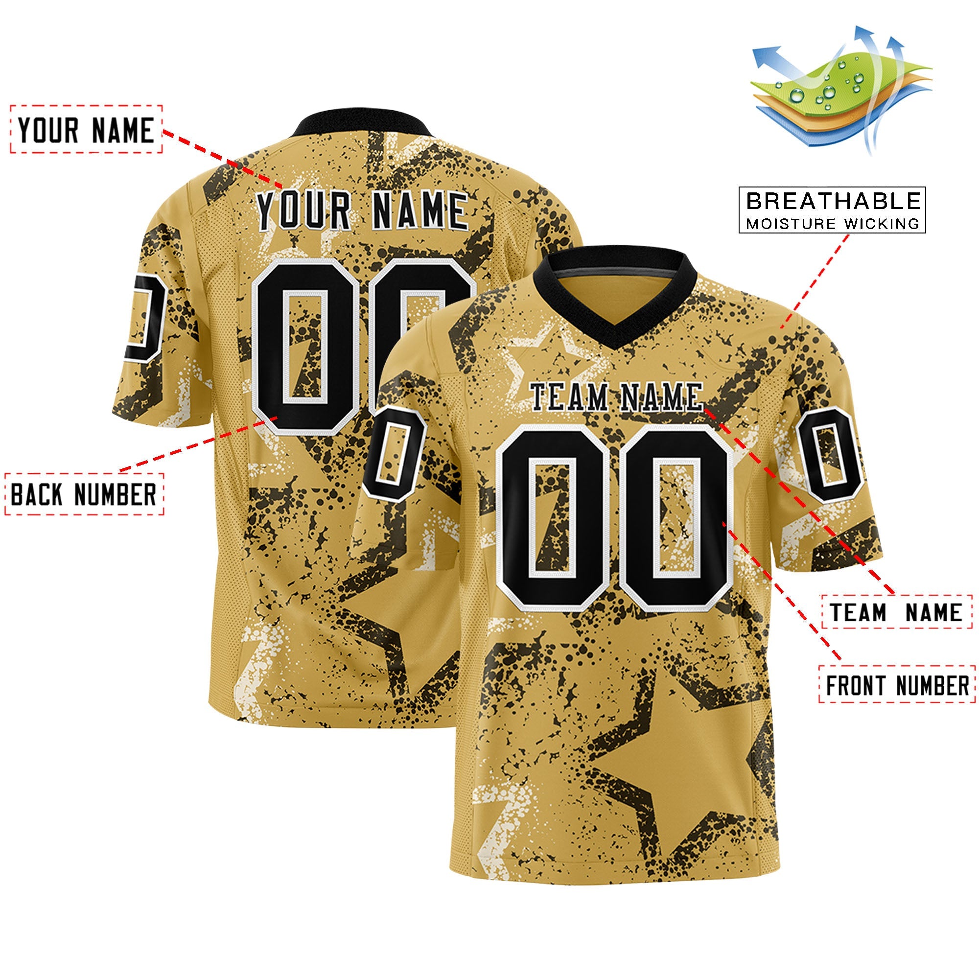 Individuell personalisiertes, authentisches Fußballtrikot mit Stern-Graffiti-Muster