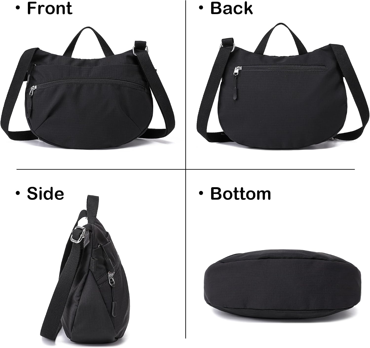 Women's Nylon Crescent Crossbody Bag Packable Travel Purse Black