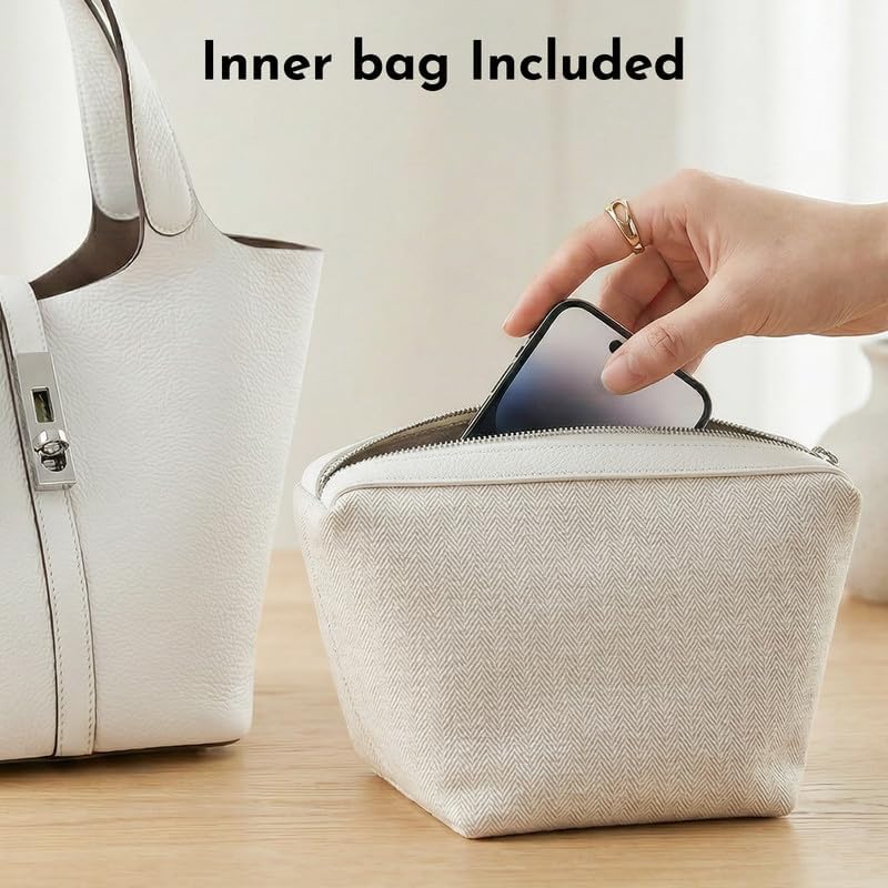White Vegan Leather Bucket Tote Bag Silver Lock