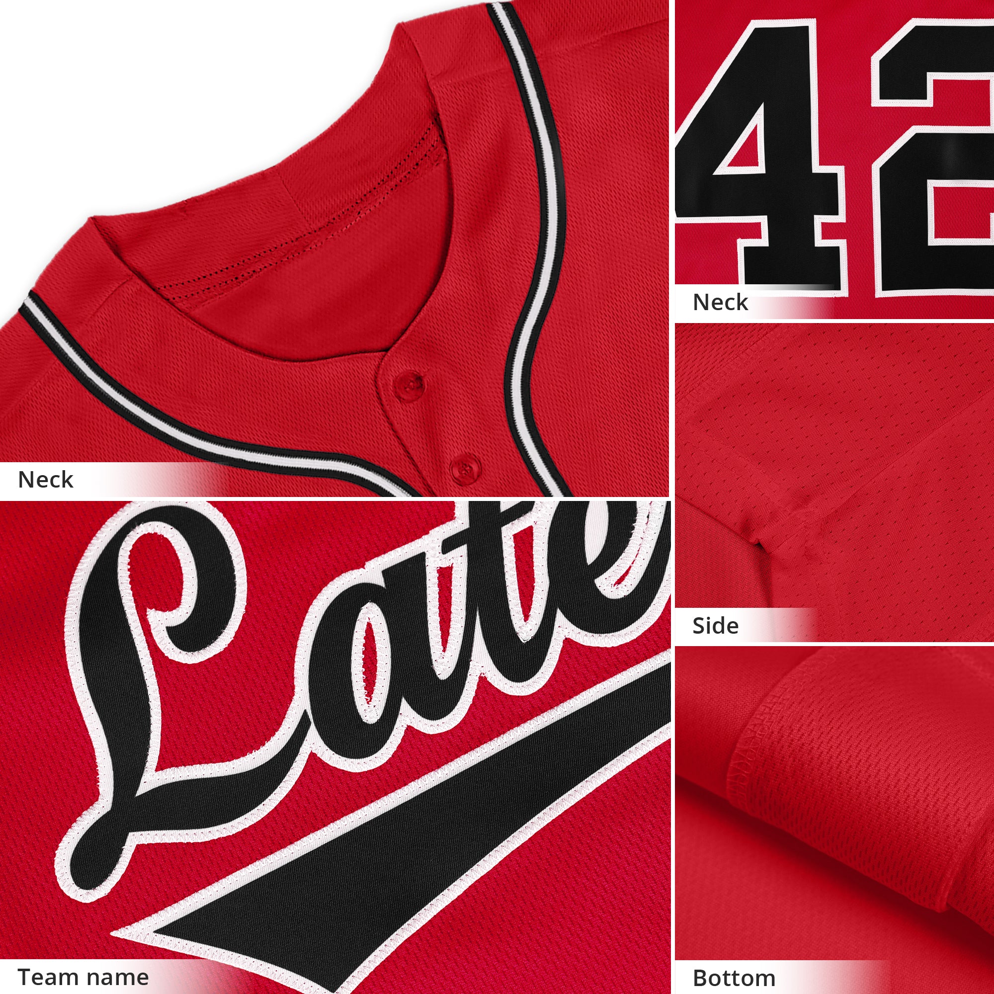 Benutzerdefiniertes, authentisches Baseball-Trikot im klassischen Stil von Solider in Rot, Schwarz und Weiß