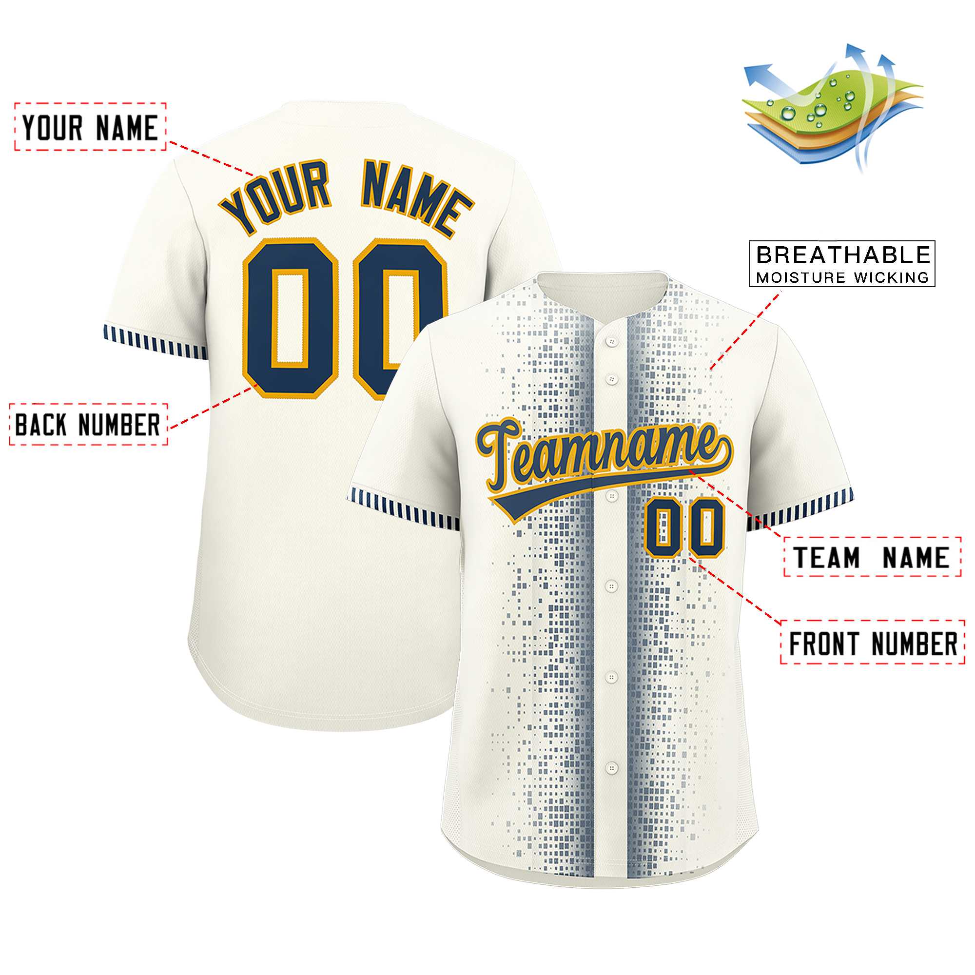 Benutzerdefiniertes, mitternachtsblaues, personalisiertes authentisches Baseball-Trikot mit phonetischem Rhythmus