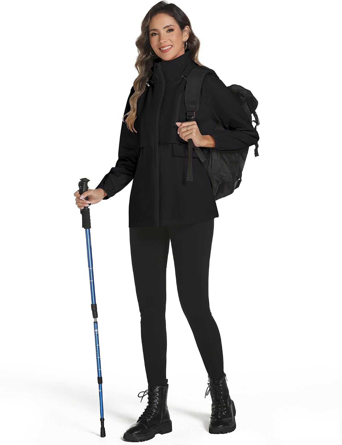 Women's Long Hooded Rain Jacket Waterproof Black