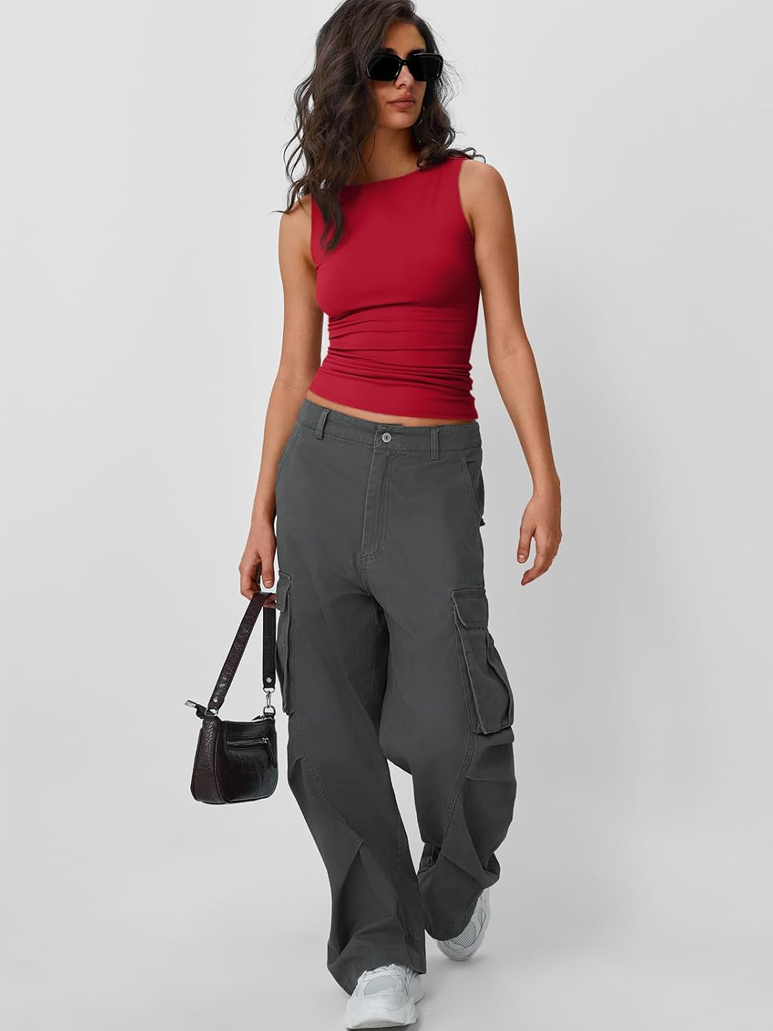 Women's Boat Neck Ruched Going Out Top Red