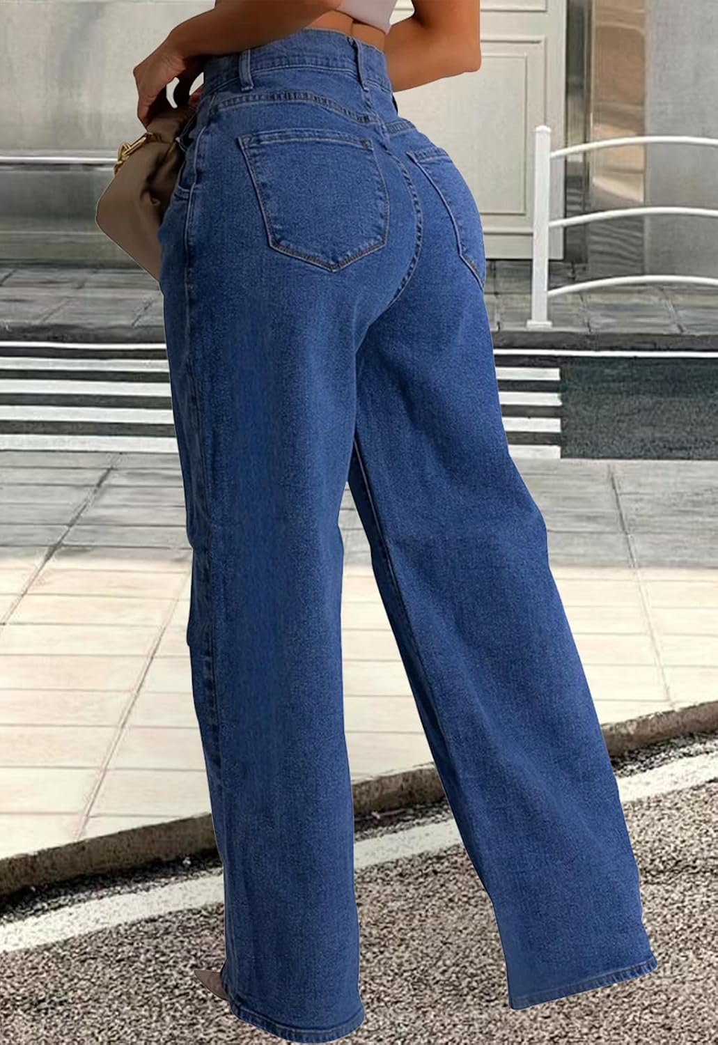 Women's High Rise Baggy Wide Leg Jeans Mid Wash