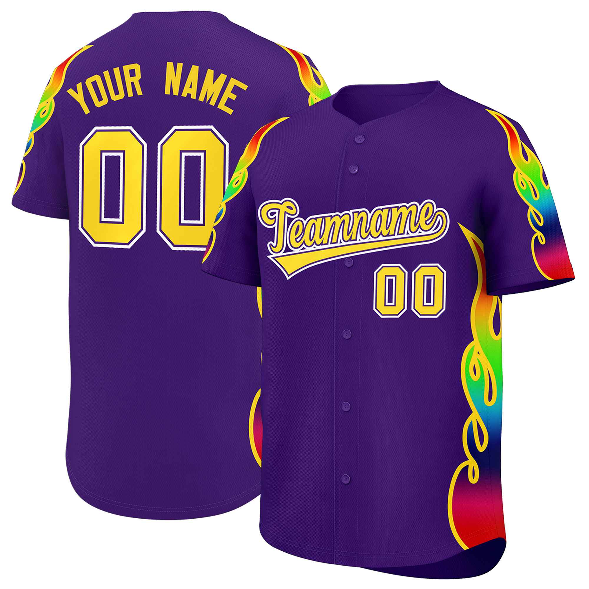 Benutzerdefiniertes Graffiti-Muster, personalisierter mehrfarbiger Flammendruck, authentisches Baseball-Trikot