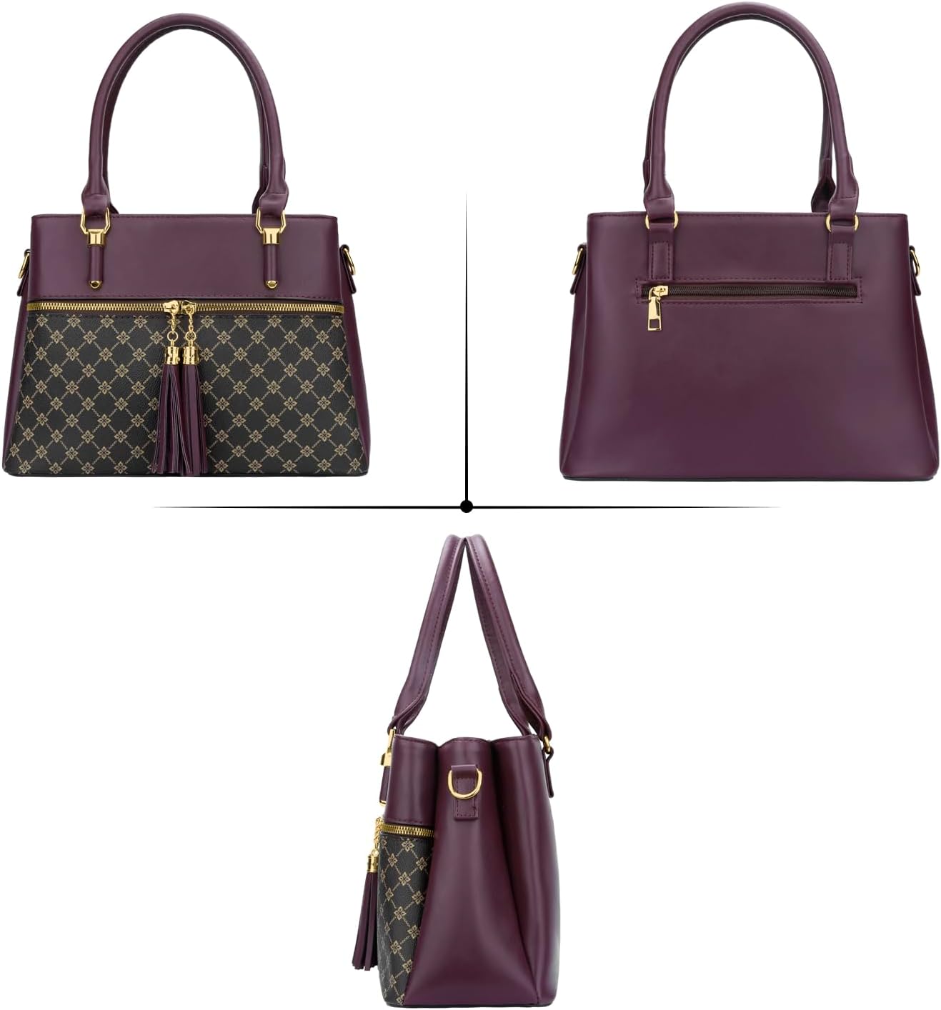 Women's Diamond Jacquard Top Handle Satchel Bag Plum