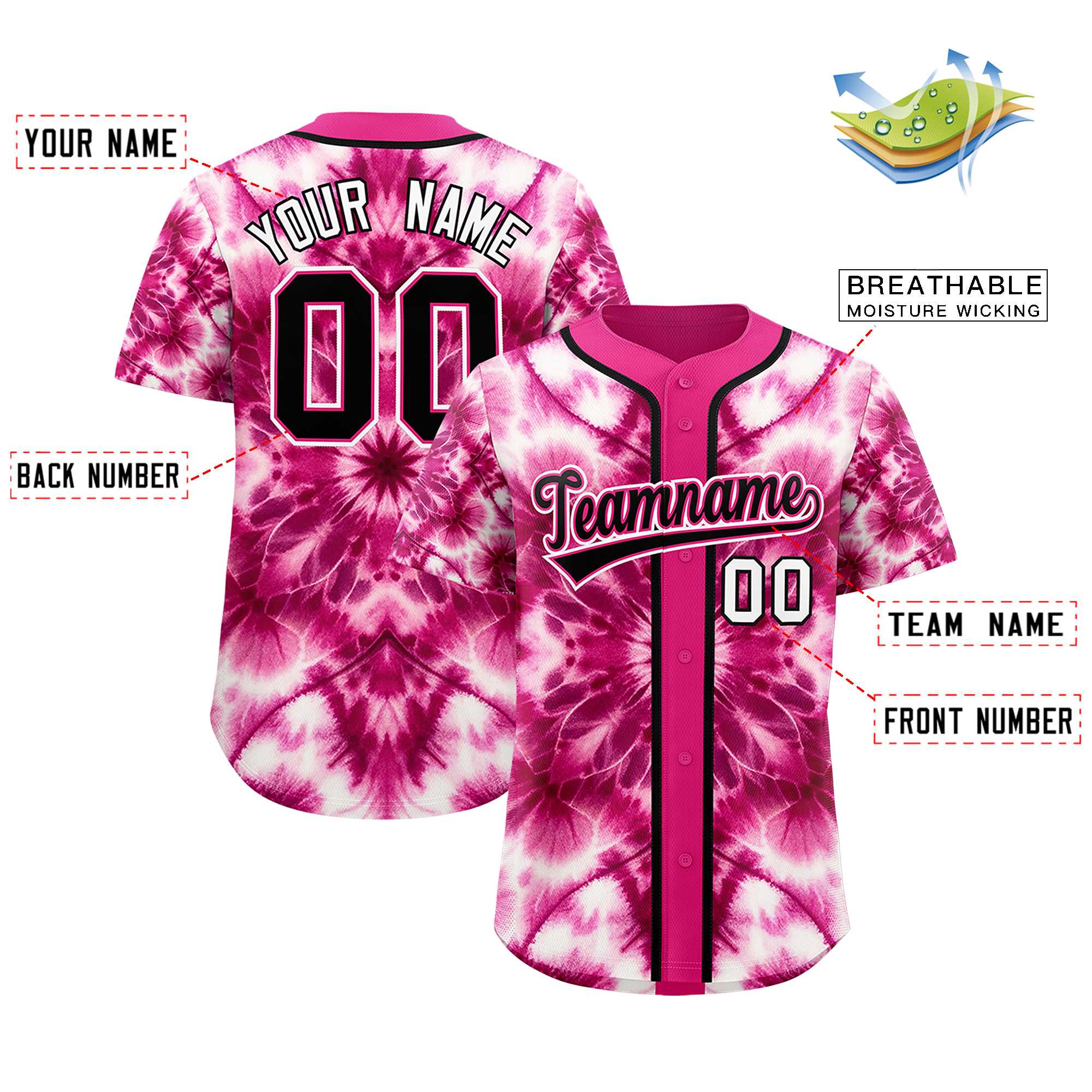 Authentisches Baseball-Trikot mit individuellem Tie-Dye-Graffiti-Muster Authentisches Baseball-Trikot mit individuellem Tie-Dye-Graffiti-Muster