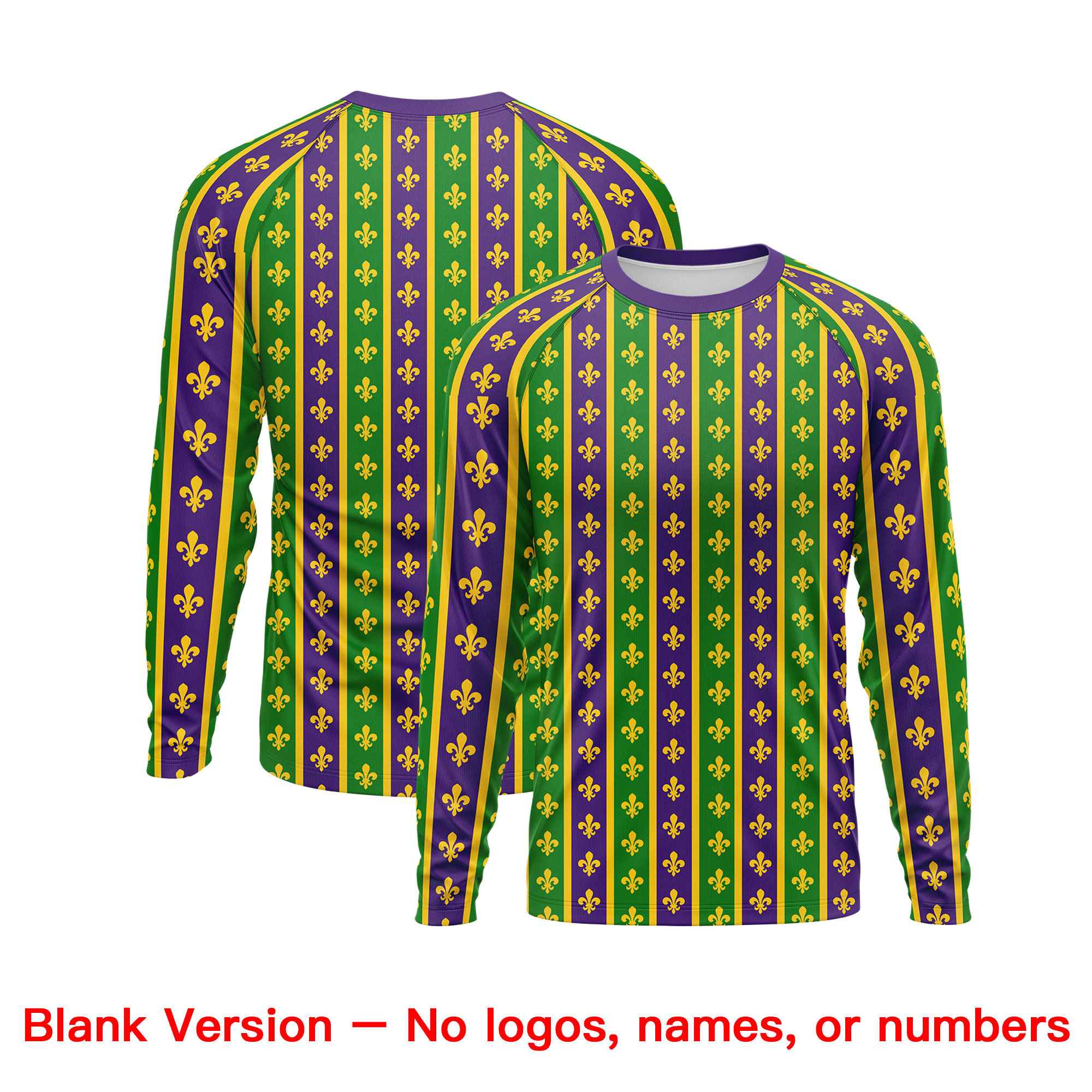 Benutzerdefiniertes, personalisiertes Mardi Gras Langarm-Performance-T-Shirt mit Rundhalsausschnitt