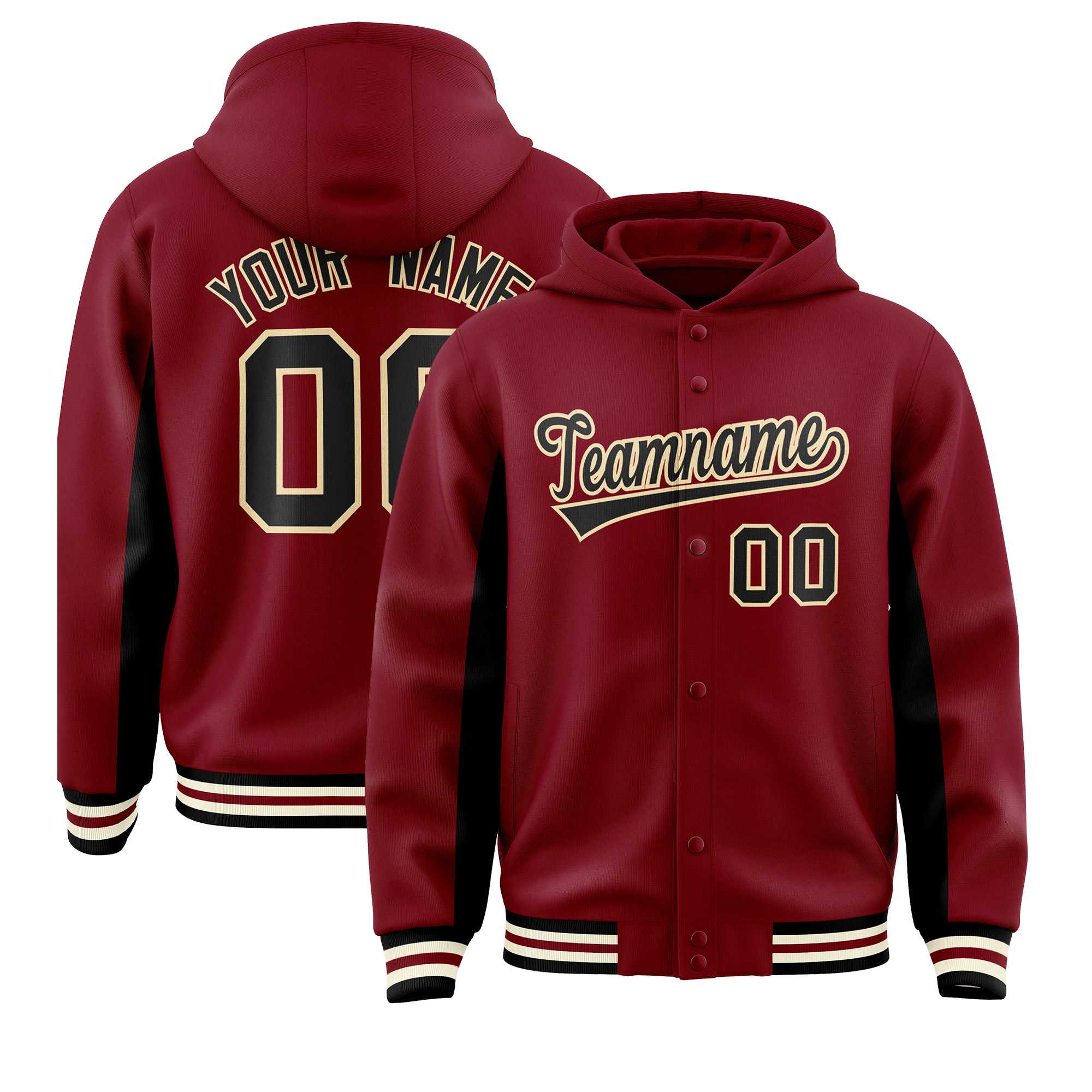 Custom Color Block Varsity Full-Snap Letterman Jacket Hoodie