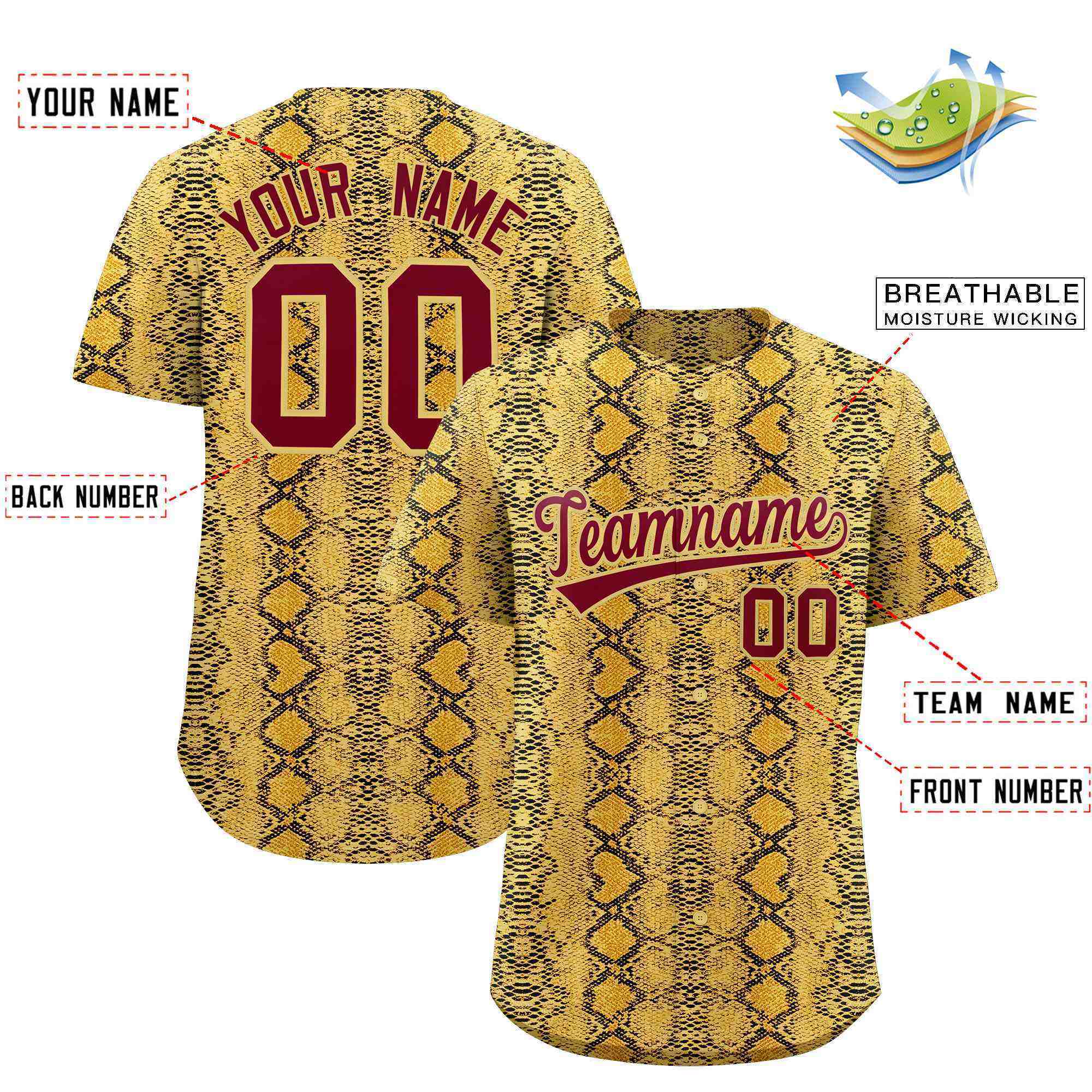 Benutzerdefiniertes authentisches Baseball-Trikot mit mehrfarbigem Schlangenledermuster