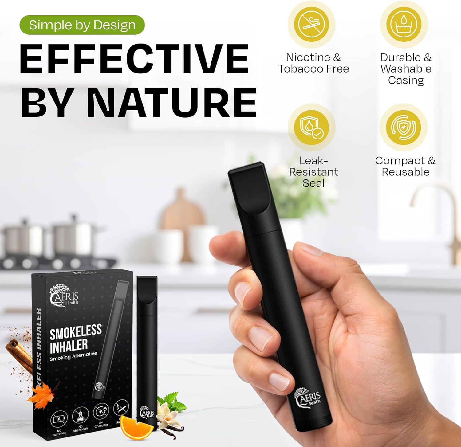 Portable Aroma Inhaler, 12 Plant-Based Cores, 4 Scents