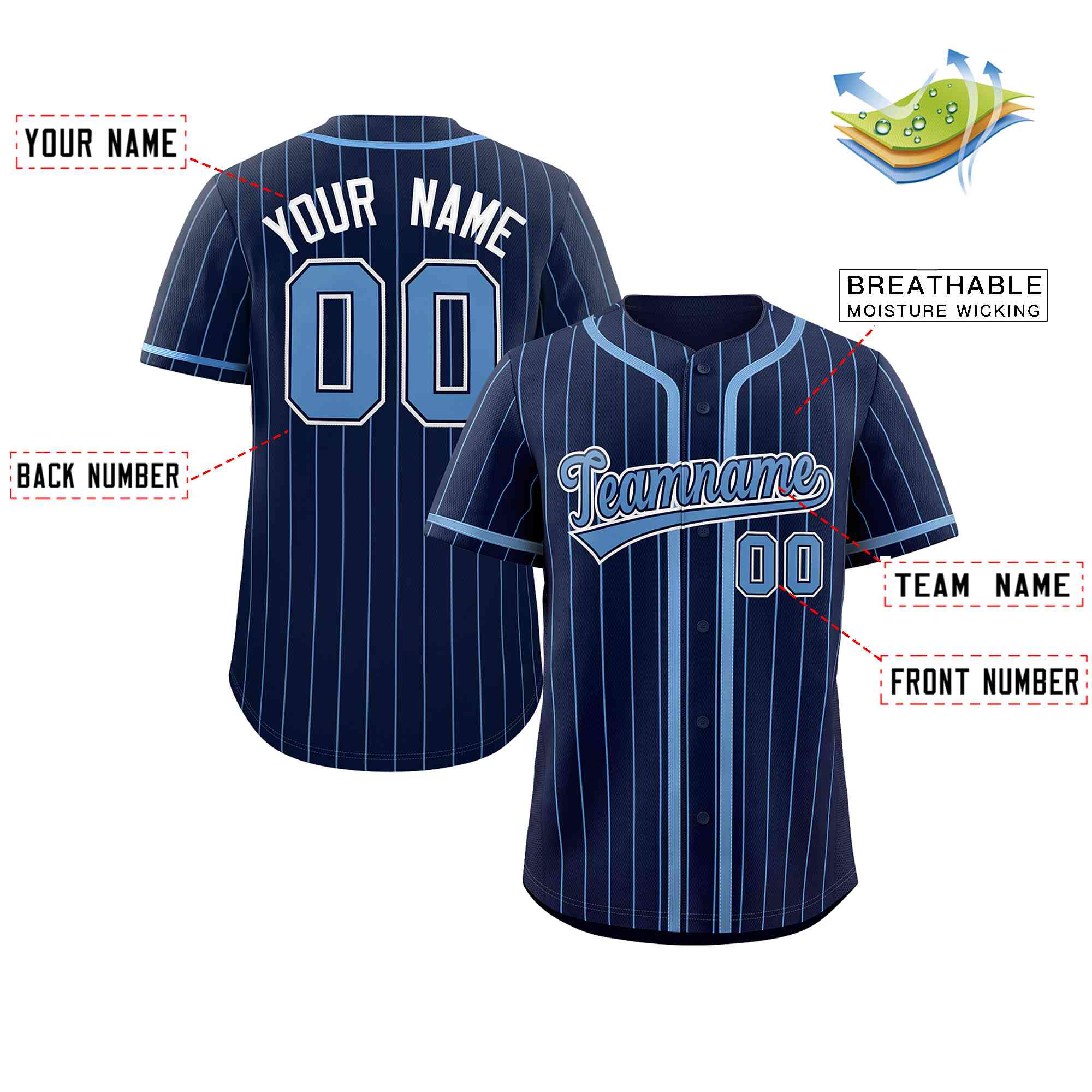 Authentisches Baseball-Trikot mit individuellem Streifen-Modedesign und durchgehenden Knöpfen