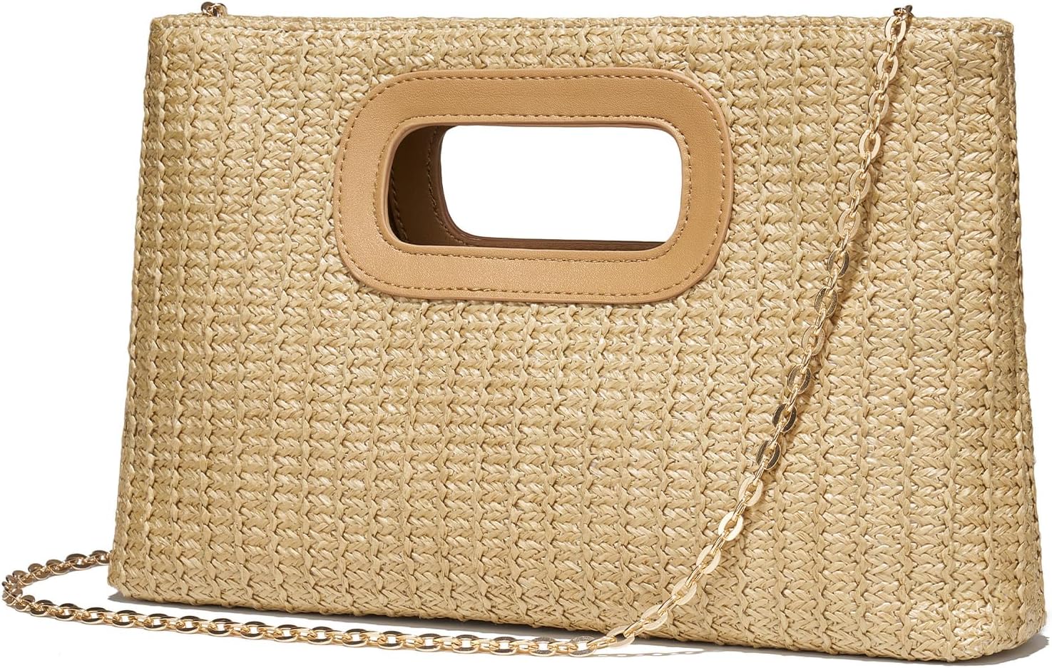 Women's Oversized Straw Clutch Woven Beach Bag with Chain Women's Oversized Straw Clutch Woven Beach Bag with Chain