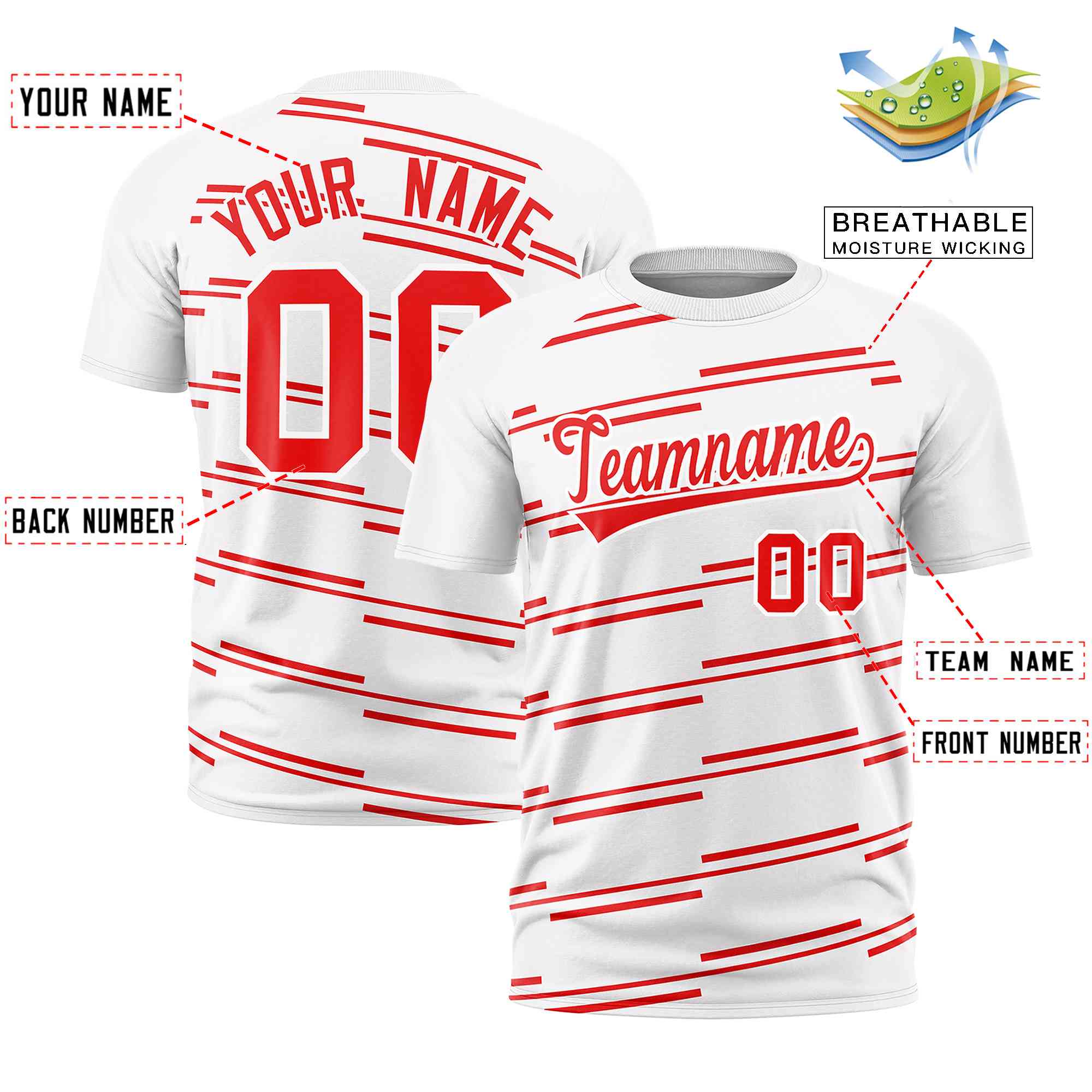 Individuell personalisiertes Performance-T-Shirt mit schrägem Linien-Graffiti-Muster