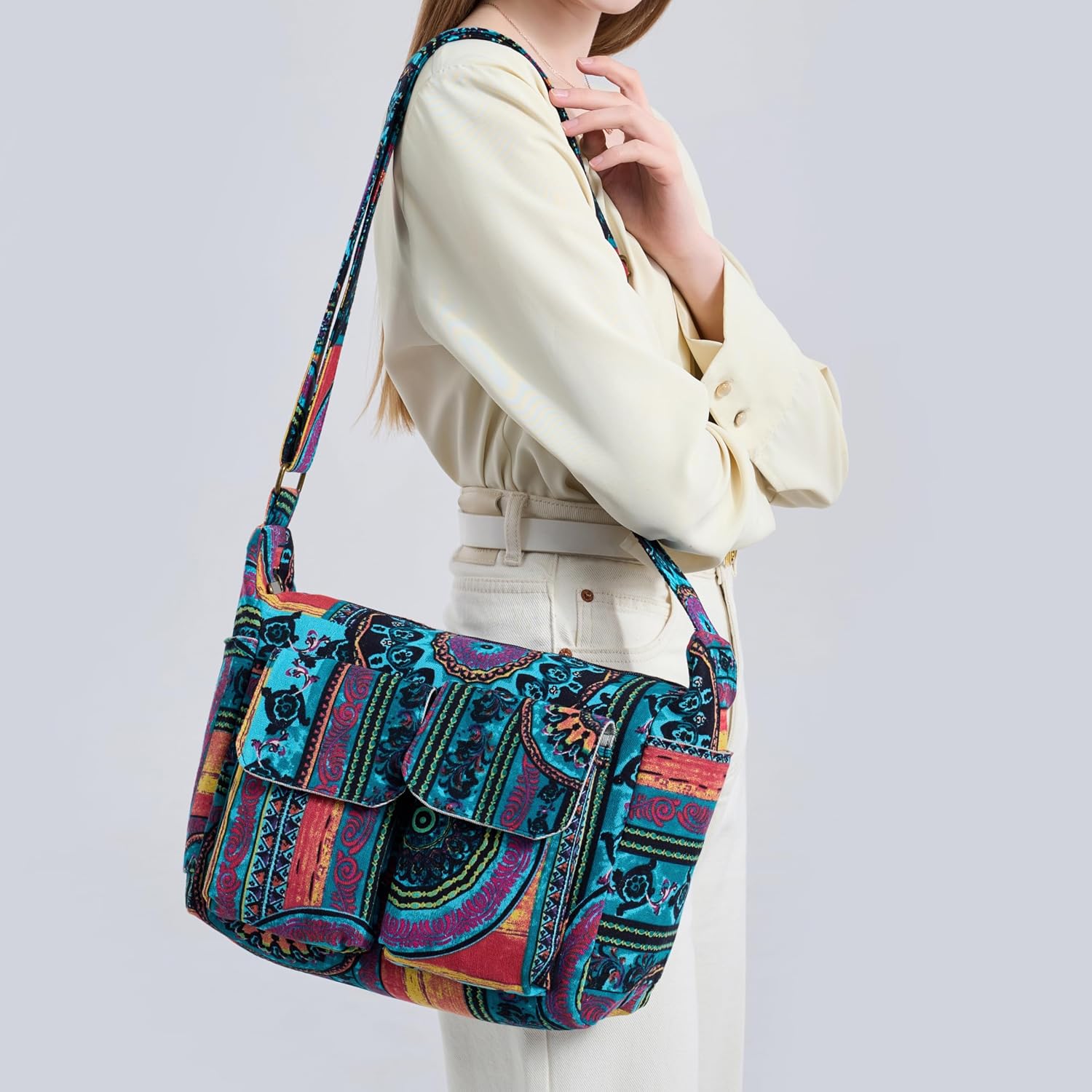 Women's Boho Canvas Hobo Bag Multicolor Crossbody Purse Women's Boho Canvas Hobo Bag Multicolor Crossbody Purse