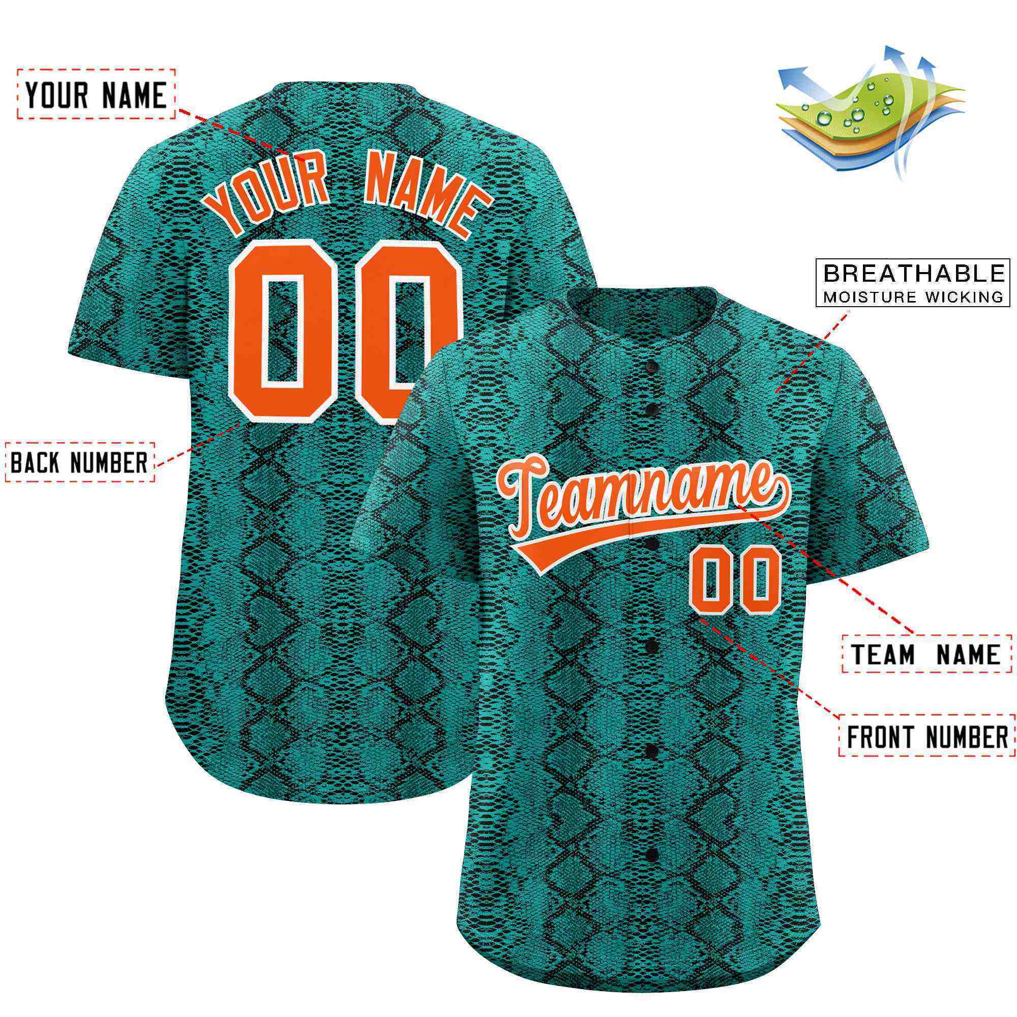 Benutzerdefiniertes authentisches Baseball-Trikot mit mehrfarbigem Schlangenledermuster