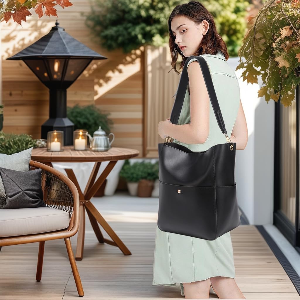 Women's Soft Vegan Leather Hobo Tote Bag Black Women's Soft Vegan Leather Hobo Tote Bag Black