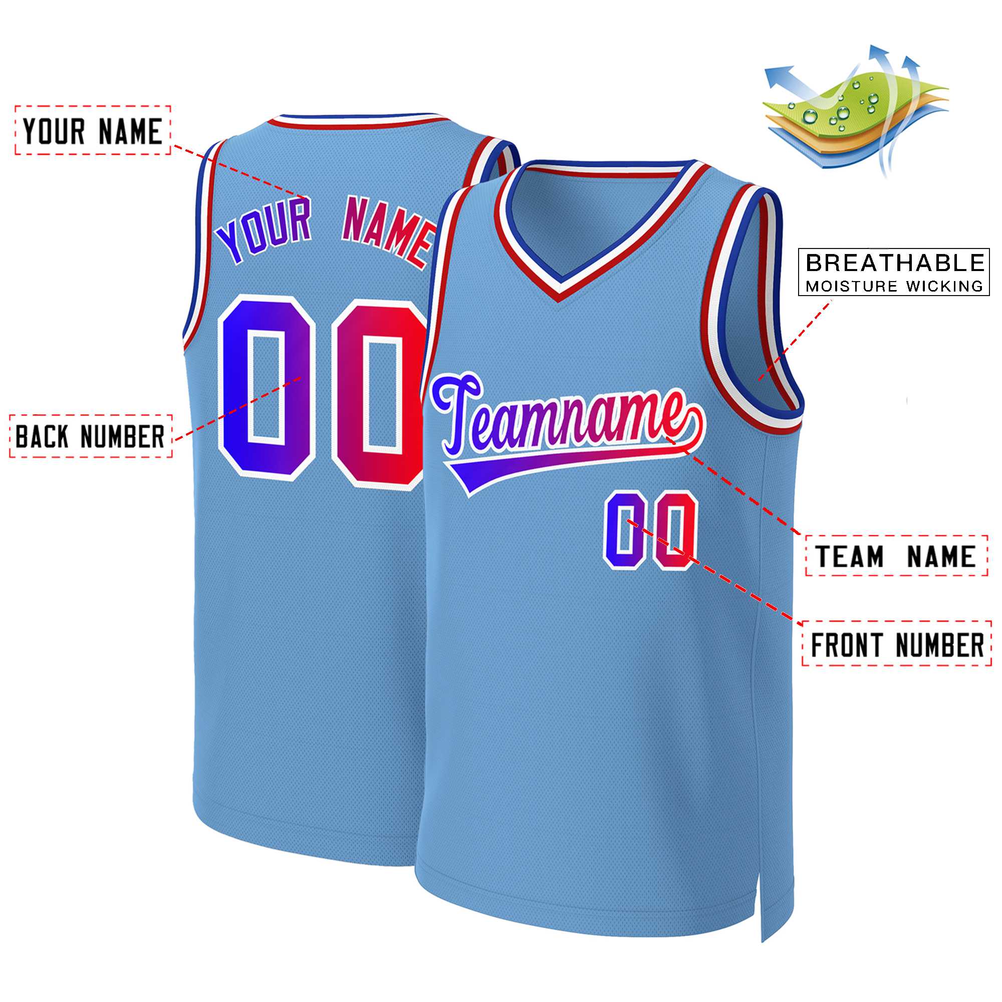 Benutzerdefiniertes Basketballtrikot mit klassischem Farbverlauf und modischen Oberteilen
