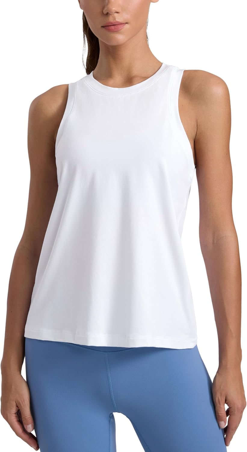 Women's Cotton-Blend Workout Racerback Tank Athletic High Neck Breathable Tops Casual Basic Sleeveless Shirts